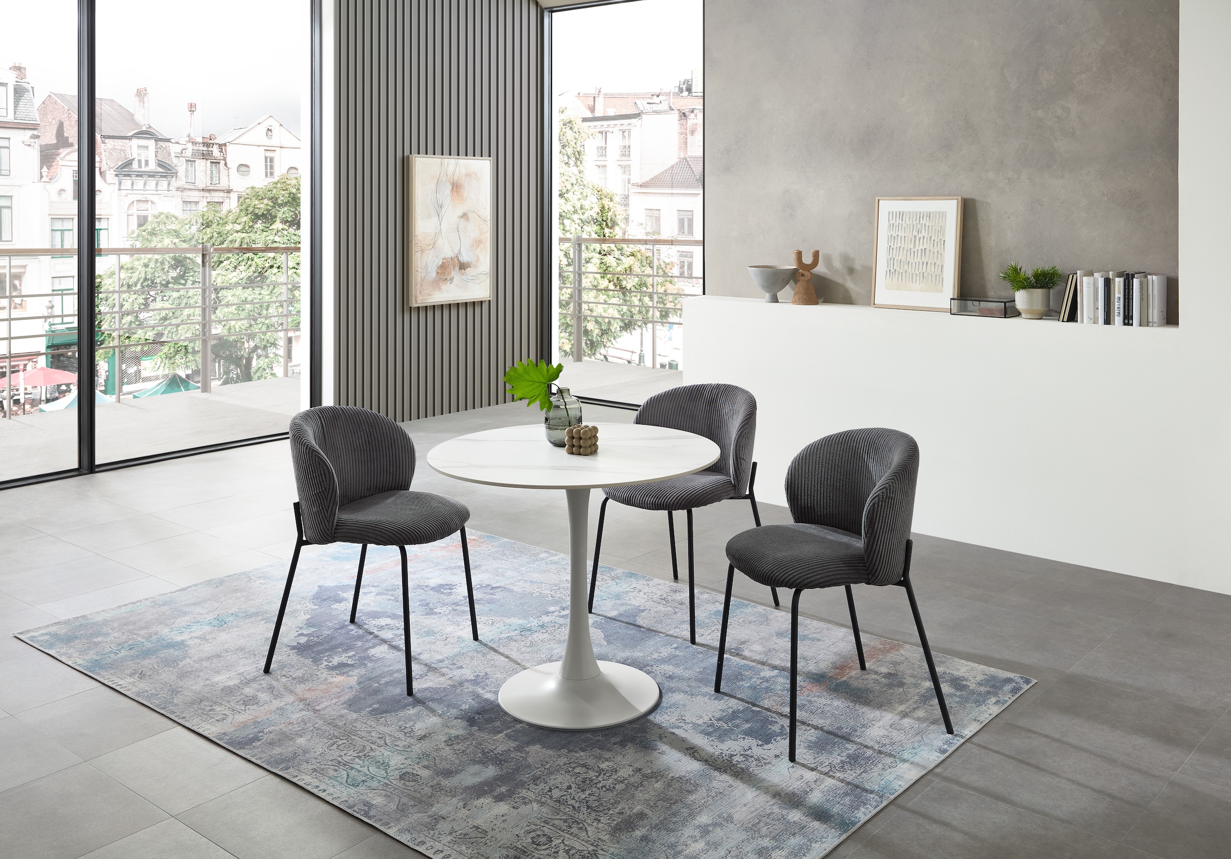 Stolkom Esstisch »Josh Esszimmertisch rund Keramik, marmoriert, BxH 90x75 cm«, Keramikoberfläche marmoriert, Wahlweise in weiss, grau oder schwarz