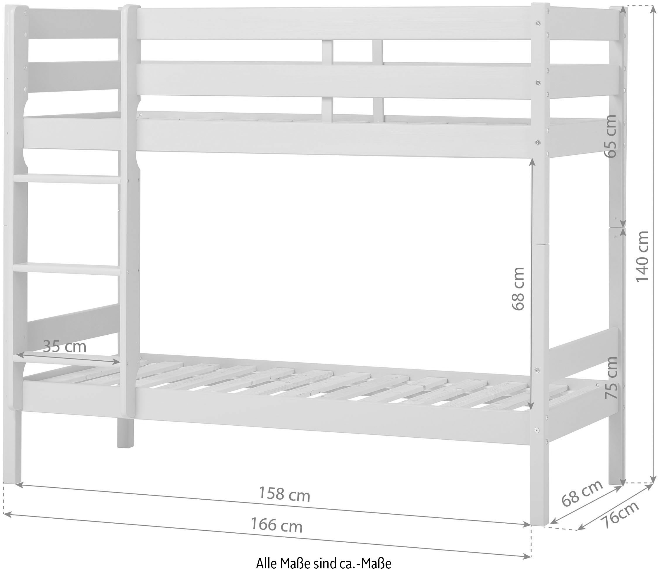 Hoppekids Etagenbett »ECO Comfort Kinderbett 90x200 oder 70x160 aus Massivholz in 4 Farben«, TÜV, FSC und Nordisches Umweltzeichen – wahlweise mit Matratzen