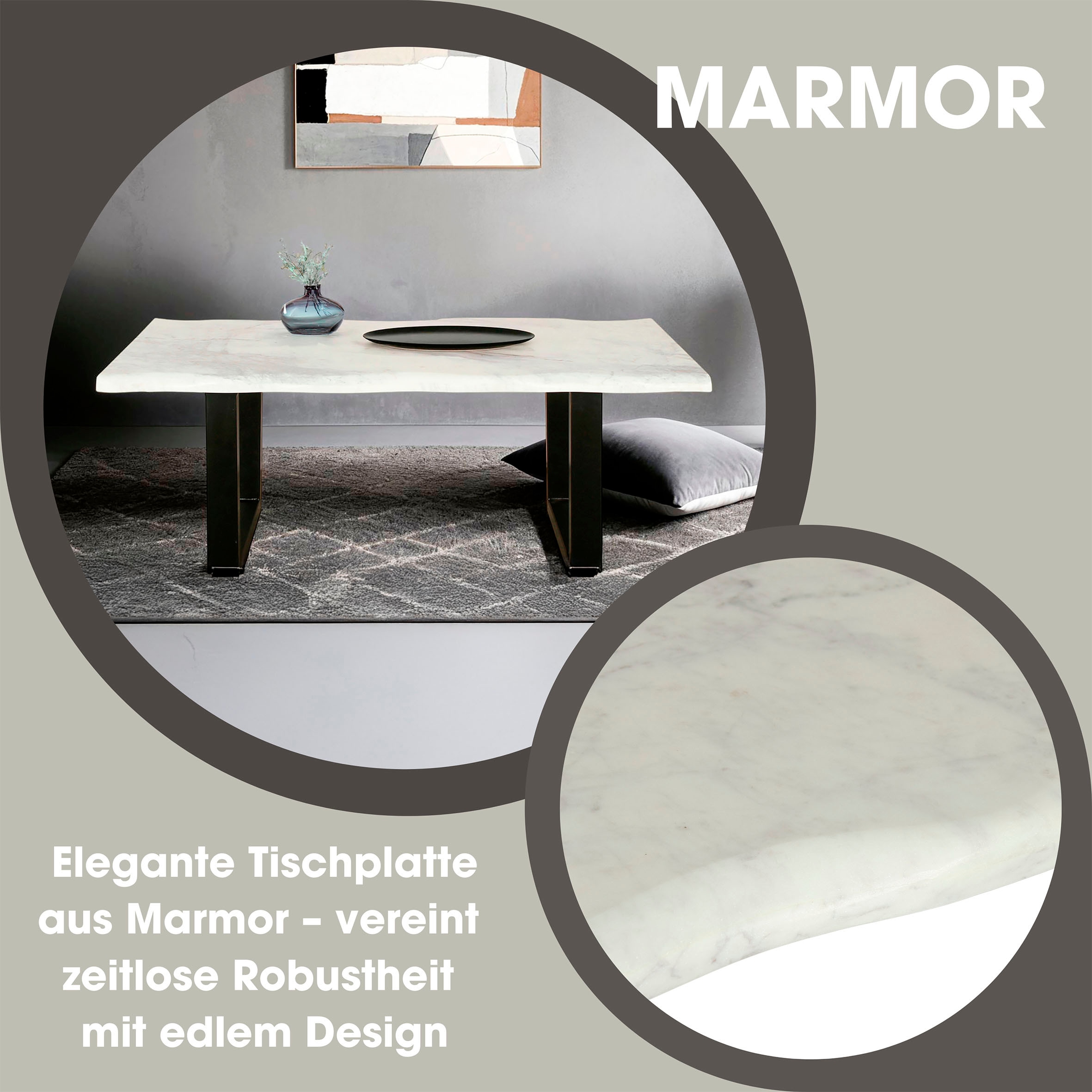 byLIVING Couchtisch »Stone«, (1 St.), aus echtem weissen Marmor mit natürlicher Wellenkante, 115x60cm