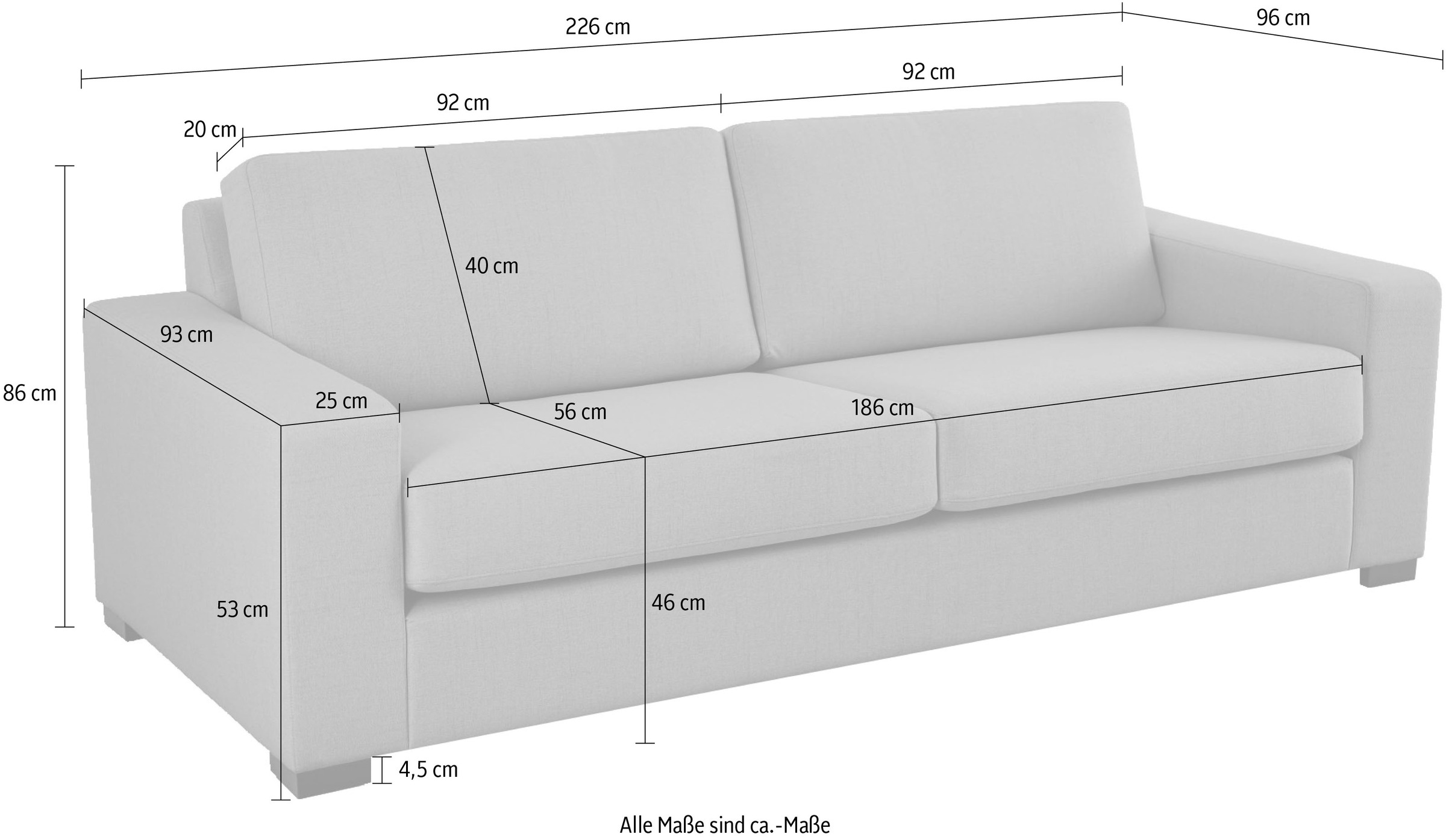 Home affaire 3-Sitzer »Branwell«, Breite 226 cm, Struktur fein, mit Wellenunterfederung