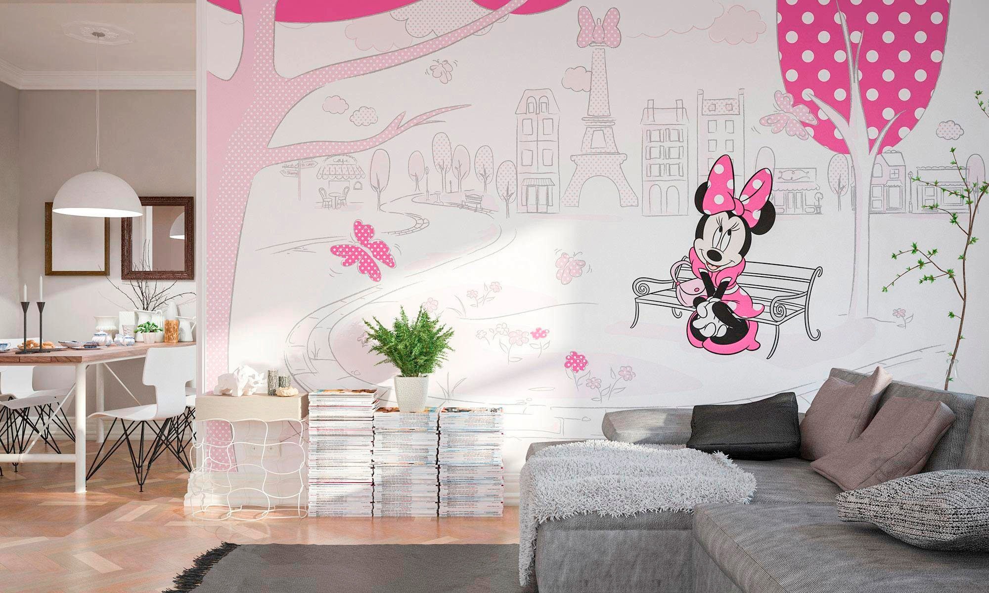 Komar Vliestapete »Digitaldruck Vlies - Minnie in Paris - Grösse 400 x 250 cm«, bedruckt, Wohnzimmer, Schlafzimmer