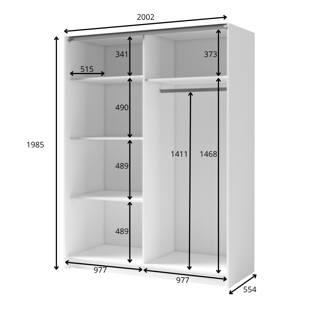 Home affaire Kleiderschrank »Kleiderschrank Camden mit Spiegel, 4 Einlegeböden und Kleiderstange«, Garderobe mit 2 Schwebetüren und Lamellen, BxHxT 200,2x198,5x61,6 cm