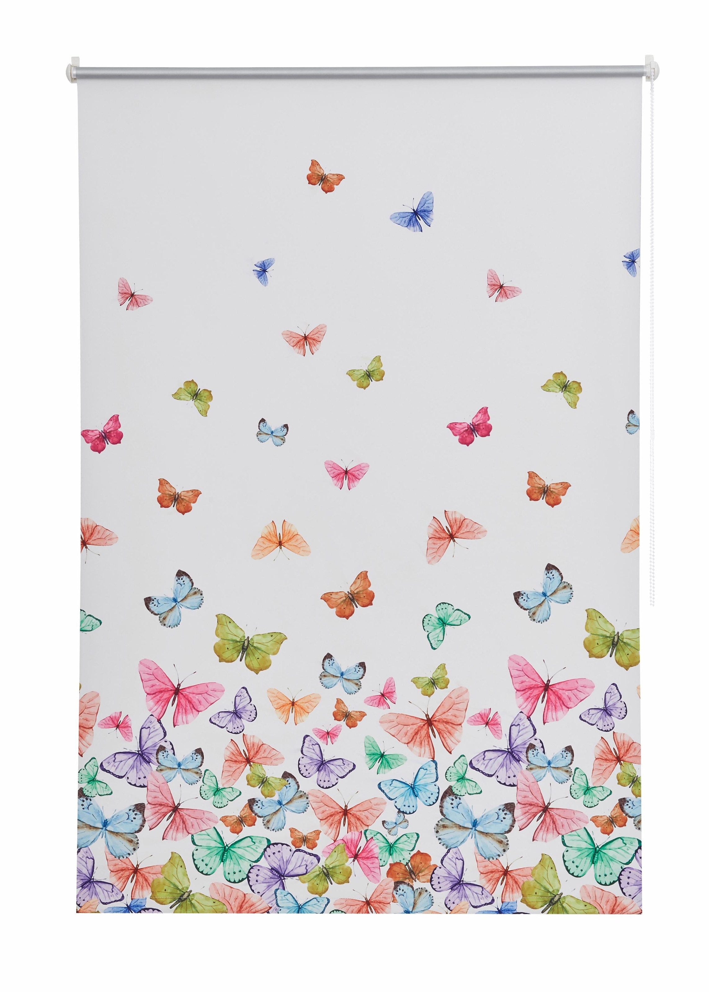 Home affaire Seitenzugrollo »Butterfly«, verdunkelnd, energiesparend, ohne Bohren, freihängend, Hitzeschutz, Schmetterlinge, bunt, bedruckt, Klemmträger
