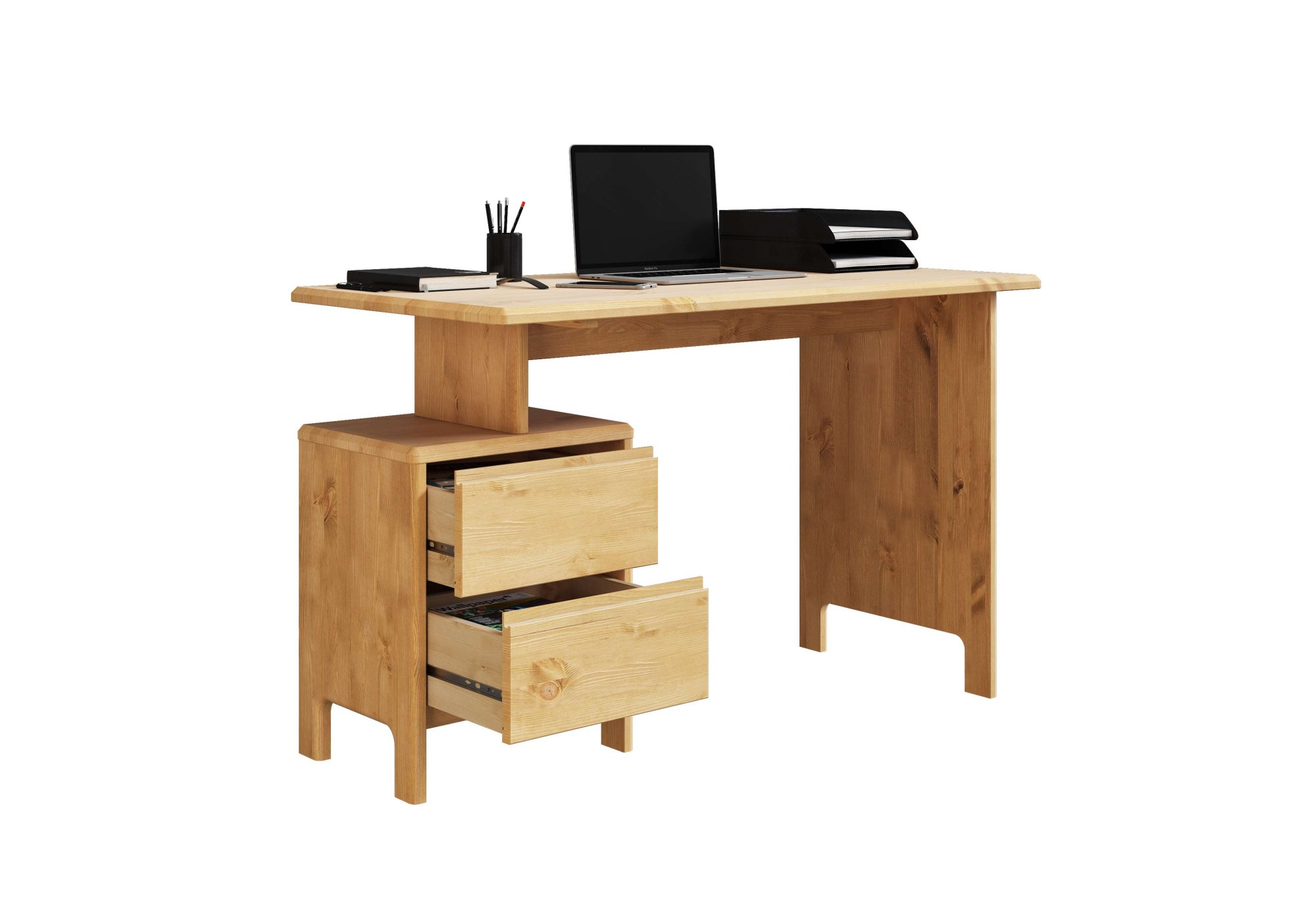 Home affaire Schreibtisch »Luven, Computertisch,«, zertifiziertes Massivholz, mit 2 Schubkästen, Breite 120-140 cm