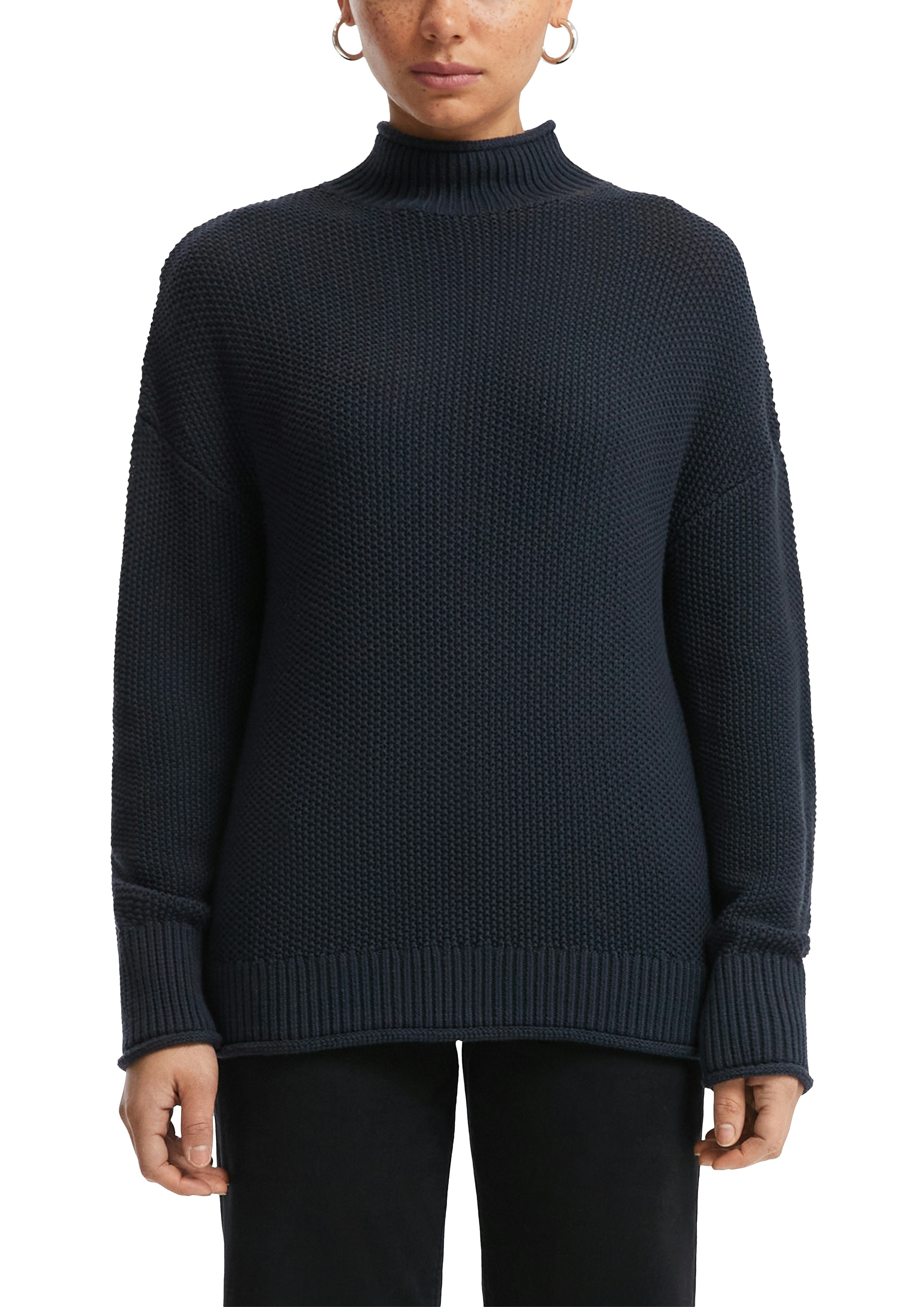 QS Strickpullover in Struktur-Optik und mit Stehkragen