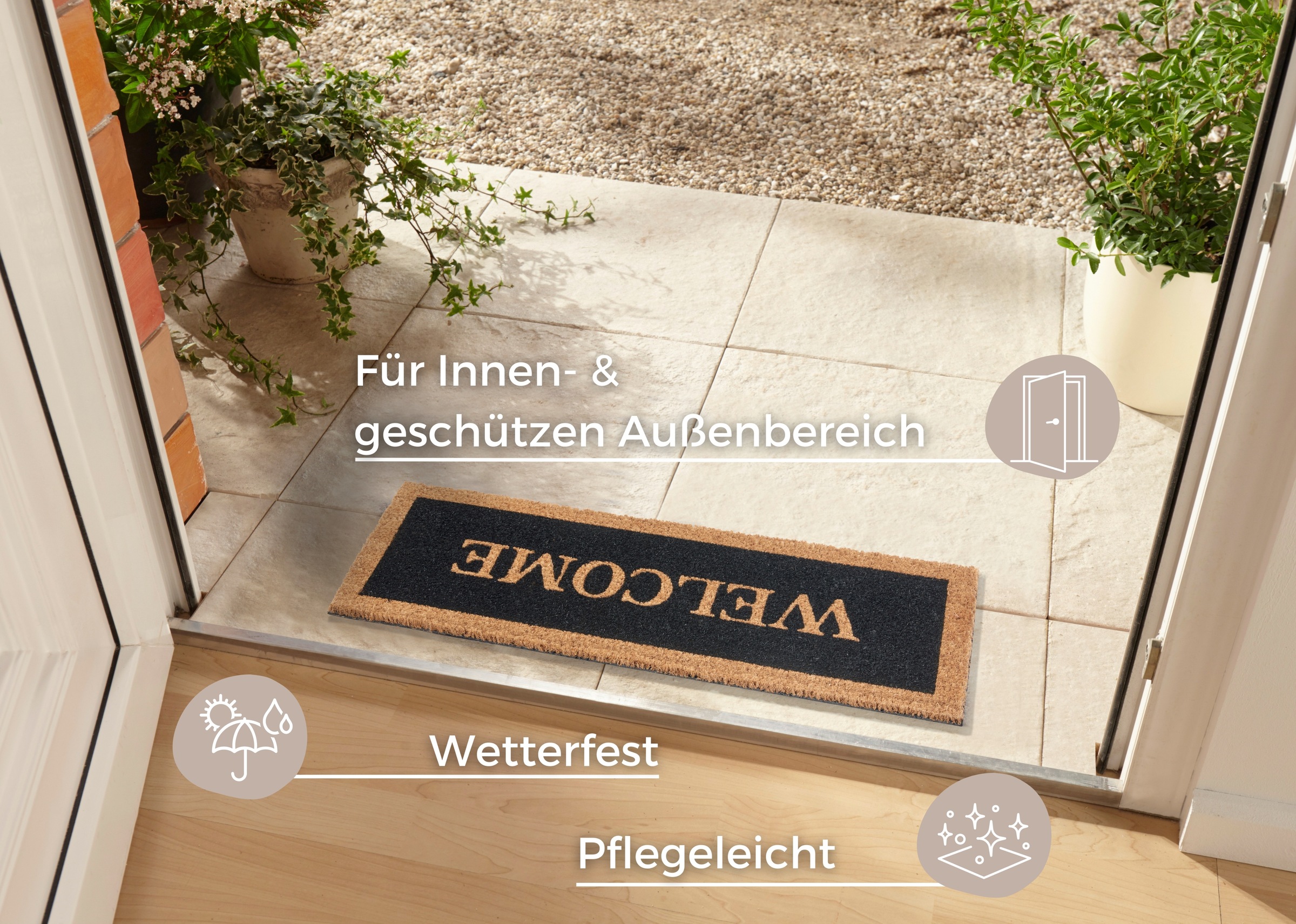 HANSE Home Fussmatte »Mix Mats Kokos Welcome Border, Türmatte«, rechteckig, 15 mm Höhe, Kokos, Schmutzfangmatte, Outdoor, Rutschfest, Innen, Kokosmatte, Flur