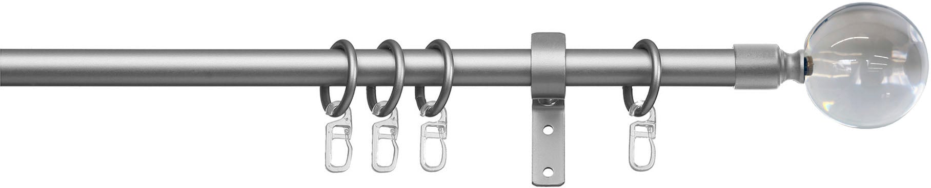 indeko Gardinenstange »Kugel Glas klar« Ø 16 mm 1 läufig-läufig Fixmass Komplett-Set inkl. Ringen und Montagematerial