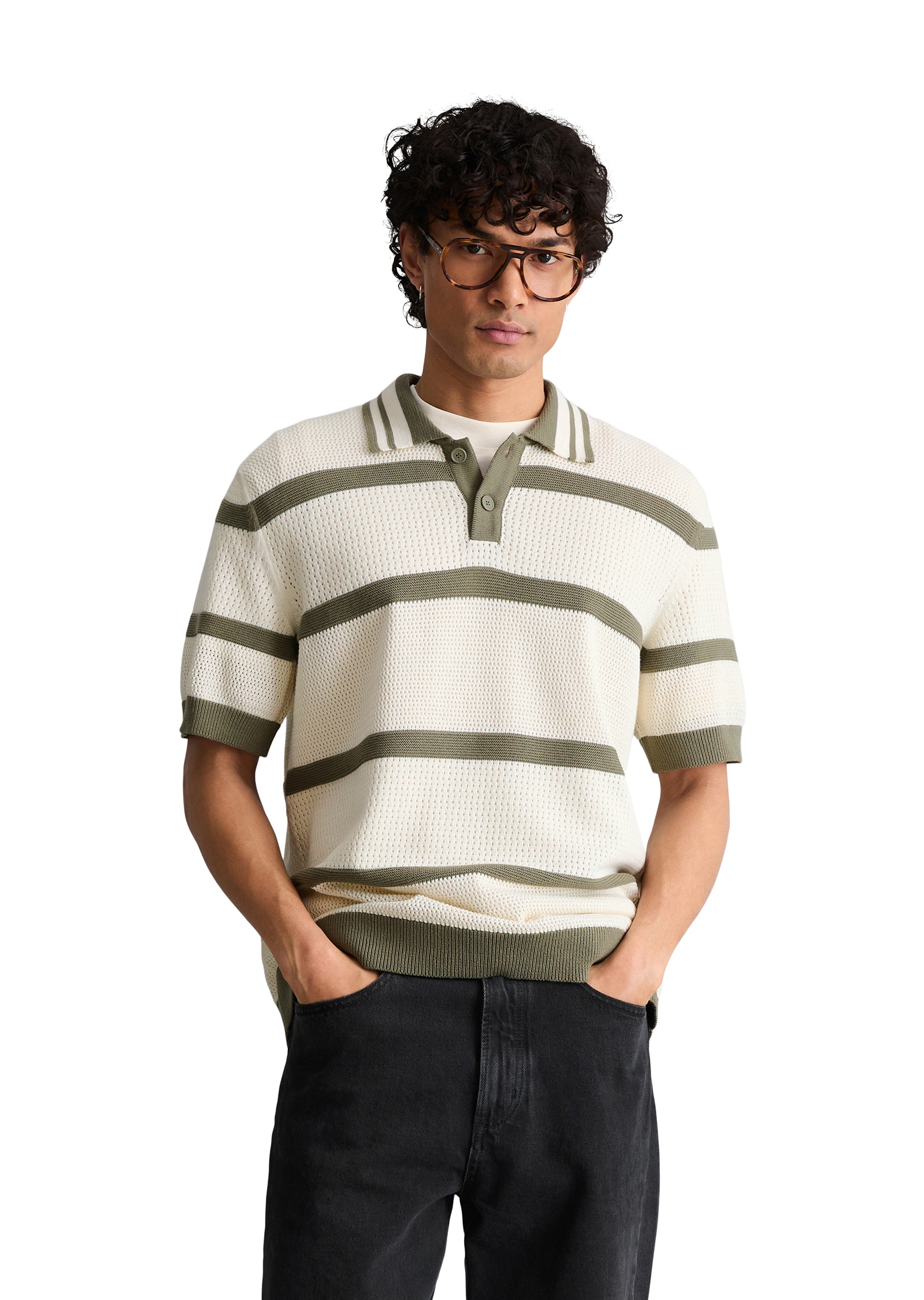 Marc OPolo DENIM Poloshirt regular mit Strickvariationen und Streifen