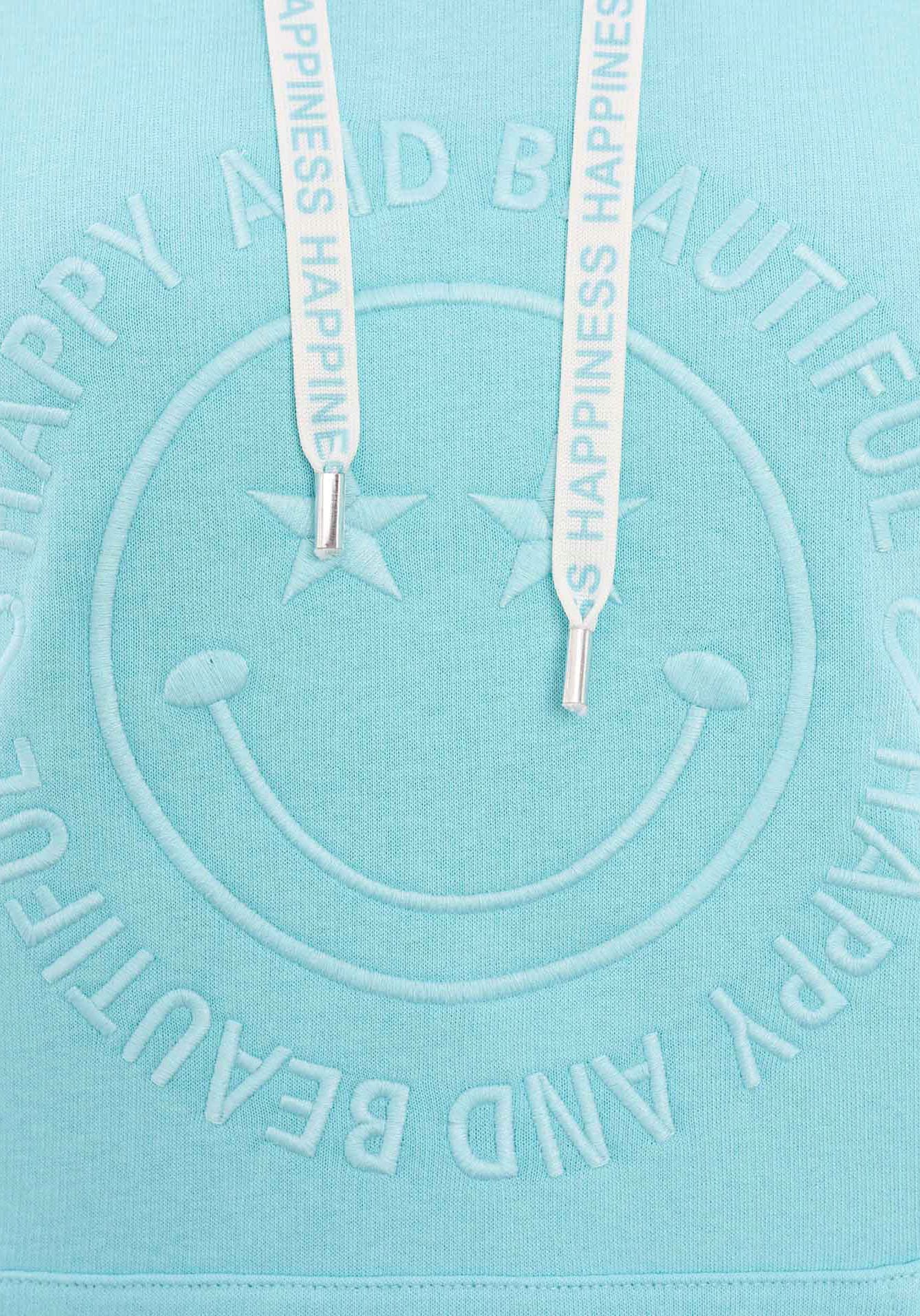 Zwillingsherz Kapuzensweatshirt »Happy and Beautiful«, mit gleichfarbiger Smiley-Stickerei und Bindebänder mit Schriftzug