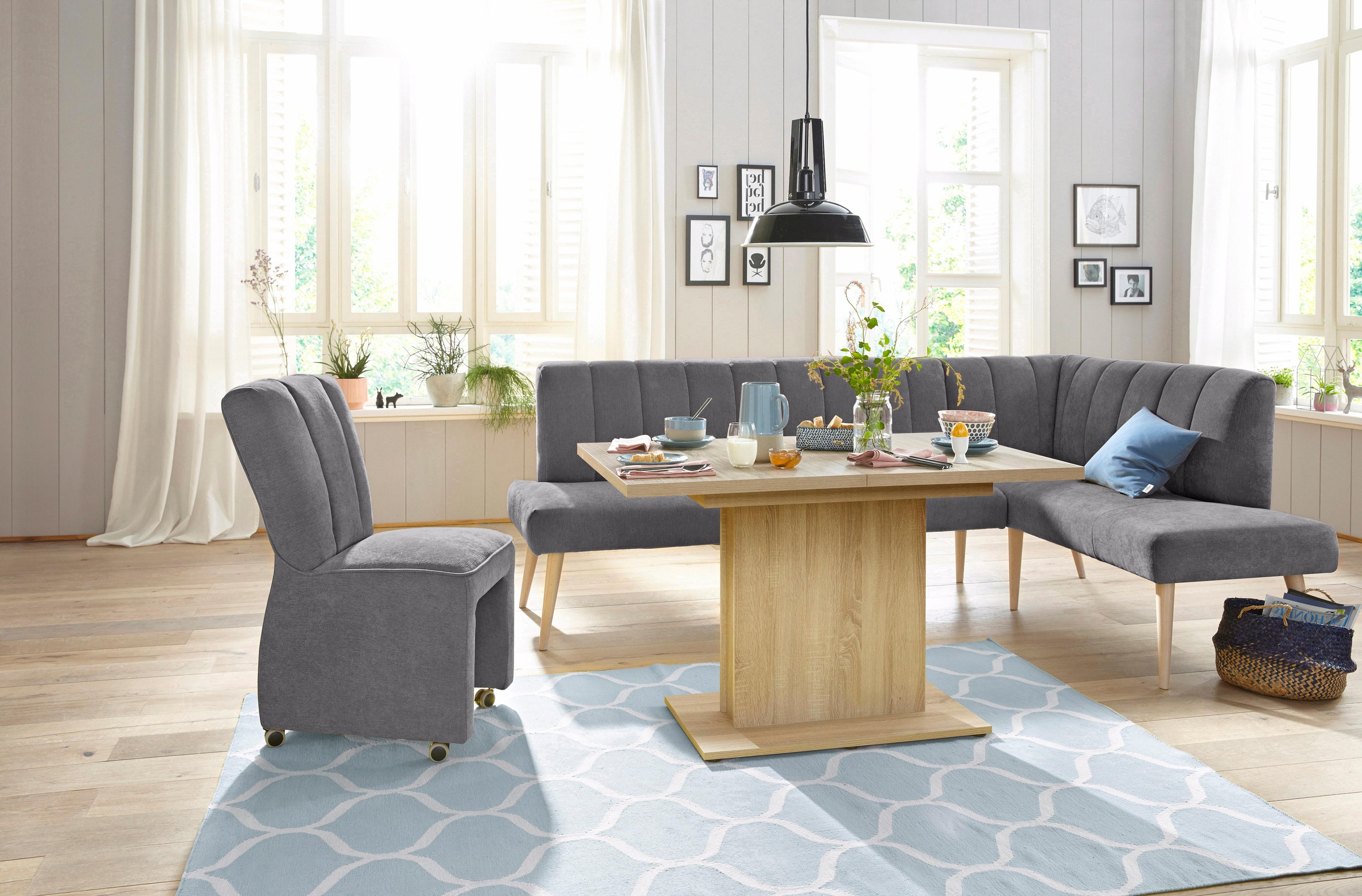 exxpo - sofa fashion Eckbank »Costa, moderne Rückensteppung, bequem und elegant, hoher Holzfuss«, hochwertig verarbeitet, Frei im Raum stellbar