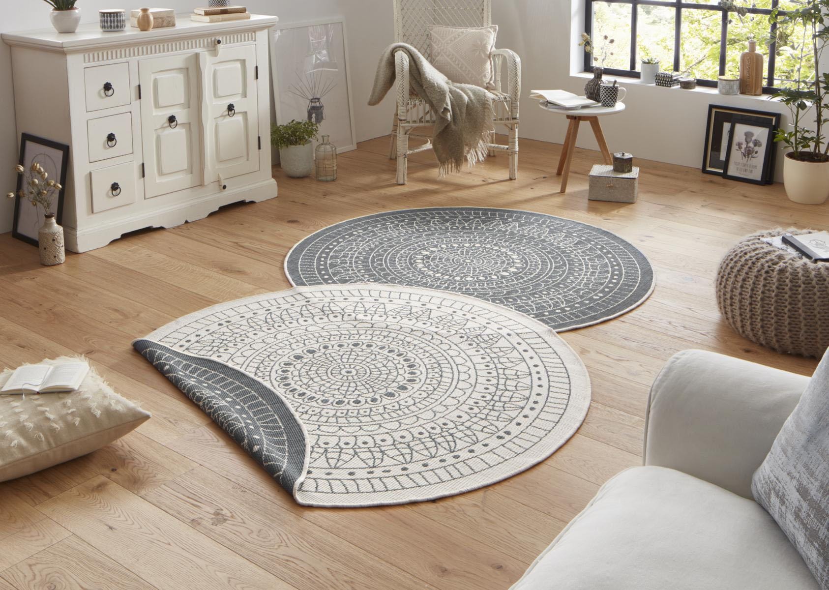 NORTHRUGS Teppich »Porto Wendeteppich«, rund, 5 mm Höhe, In-& Outdoor, Wetterfest, Balkon, Garten, Wohnzimmer, Wasserfest