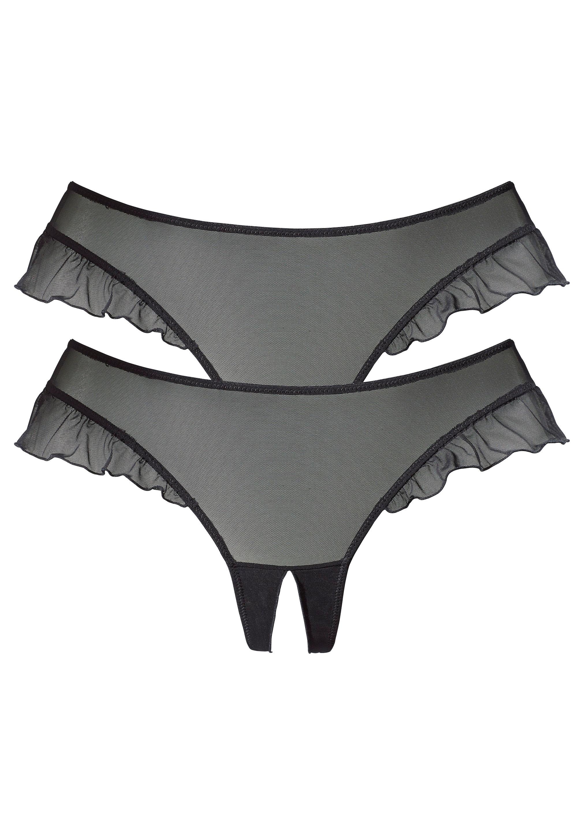 petite fleur goldfarben String-Ouvert, (2 St.), mit romantischen Rüschen am Beinausschnitt