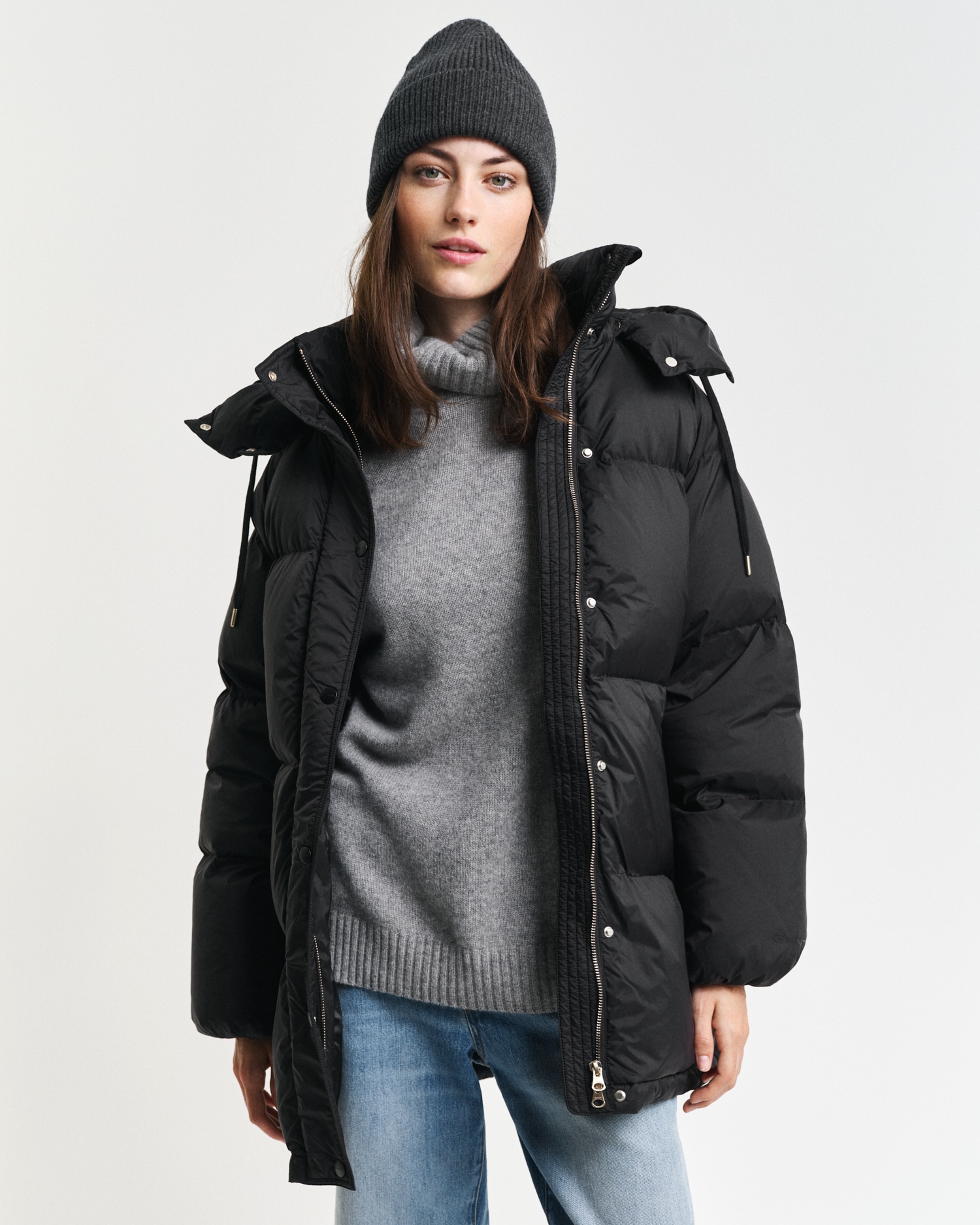 Steppjacke »MID LENGTH DOWN JACKET«, mit Kapuze, mit 2-Wege-Reissverschluss