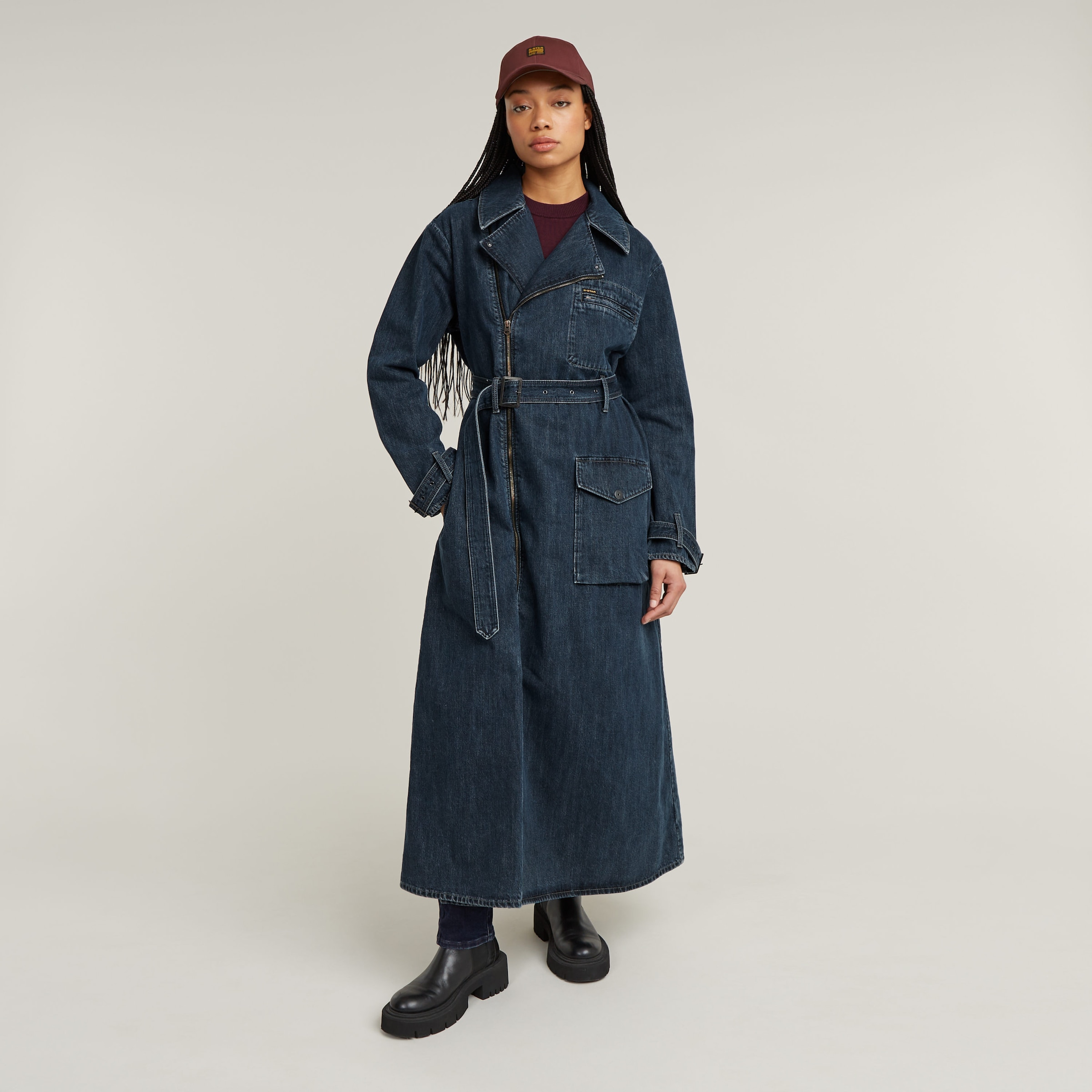 Bikerjacke »Long Biker Trench«, mit verstellbarem Taillengürtel