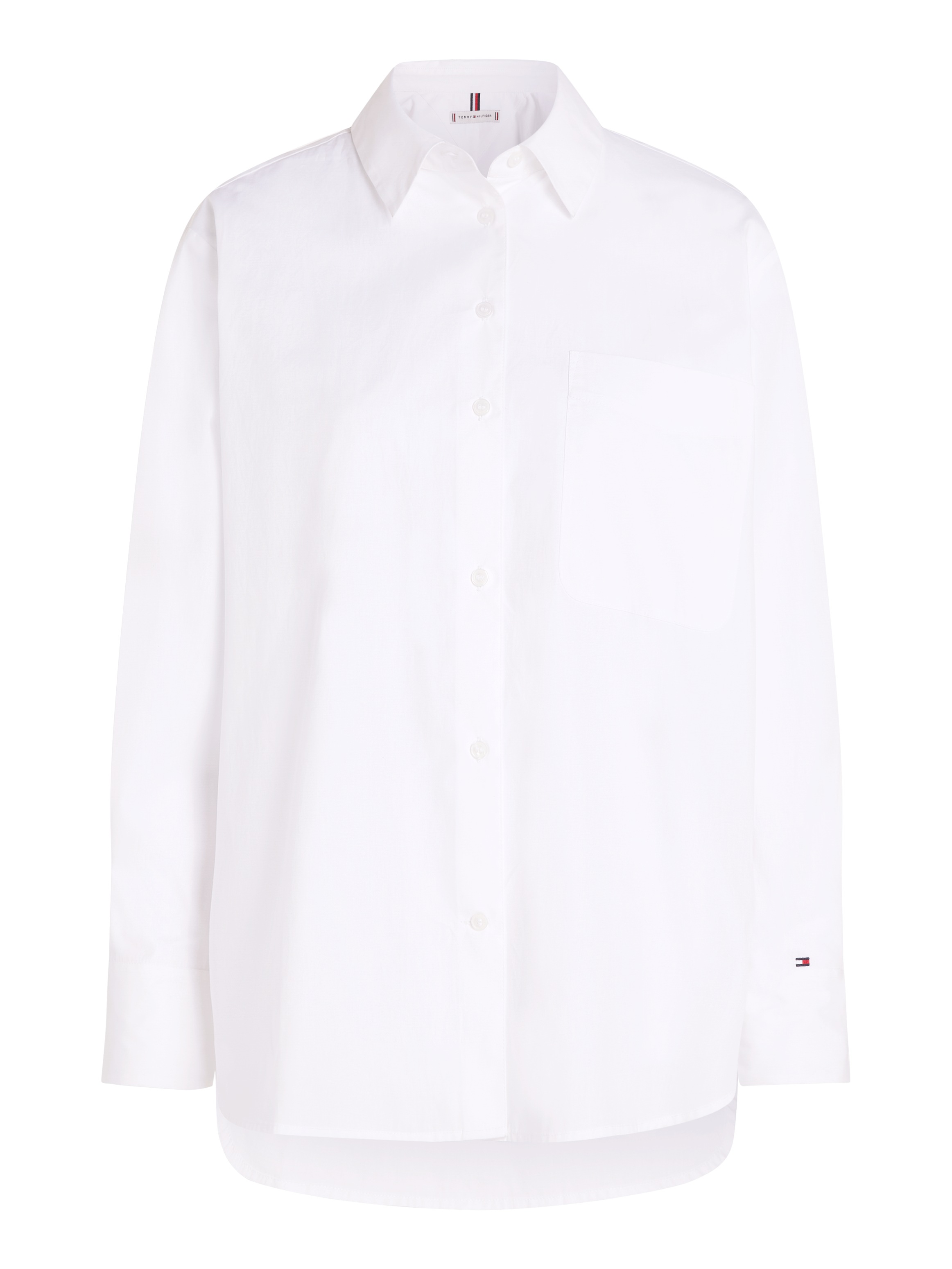 Tommy Hilfiger Curve Hemdbluse »CRV ESS COTTON EASY FIT SHIRT«, in Grossen Grössen, Brusttasche, Kellerfalte hinten, abgerundeter Saum