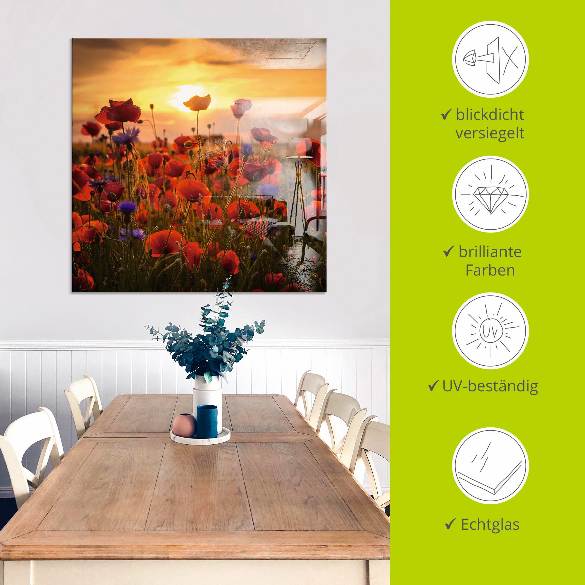 Artland Glasbild »Mohnblumen im Abendlicht«, Blumen, (1 St.), in verschiedenen Grössen