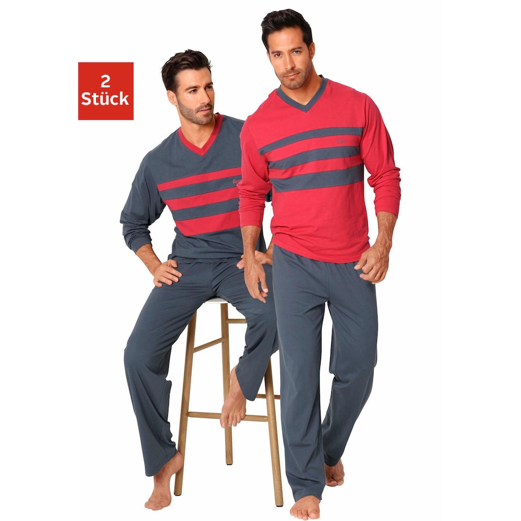 le jogger® Pyjama »Schlafanzug für Herren«, (Packung, 4 tlg., 2 Stück), aus 100% Baumwolle