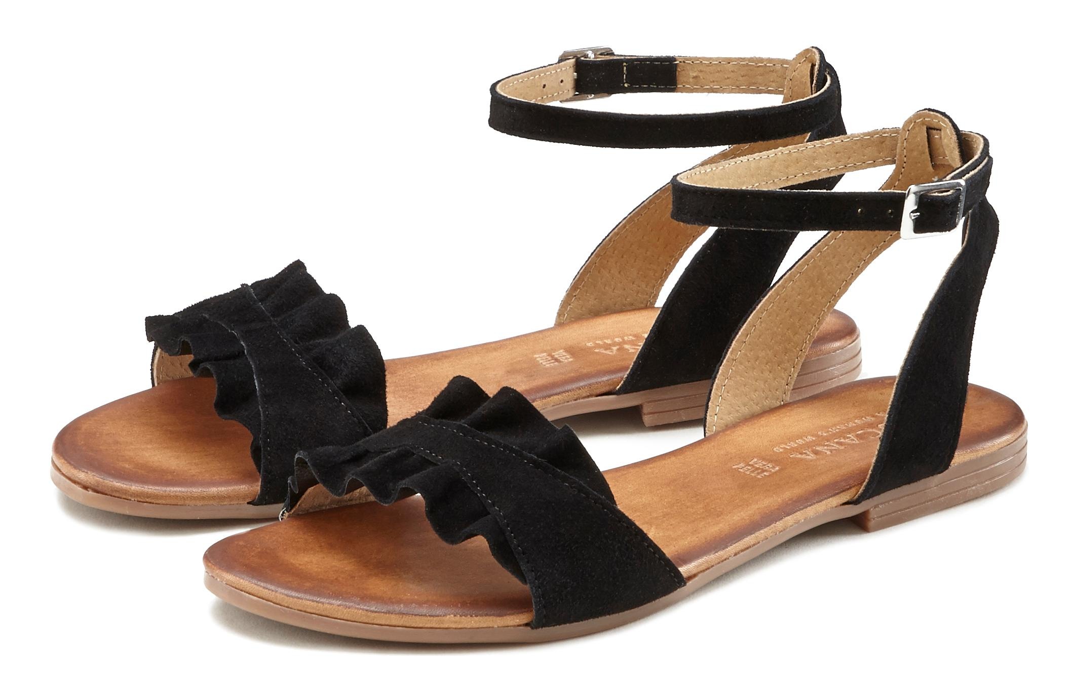 LASCANA Sandale »Sommerschuh« Sandalette, Sommerschuh aus hochwertigem Leder mit kleinen Rüschen