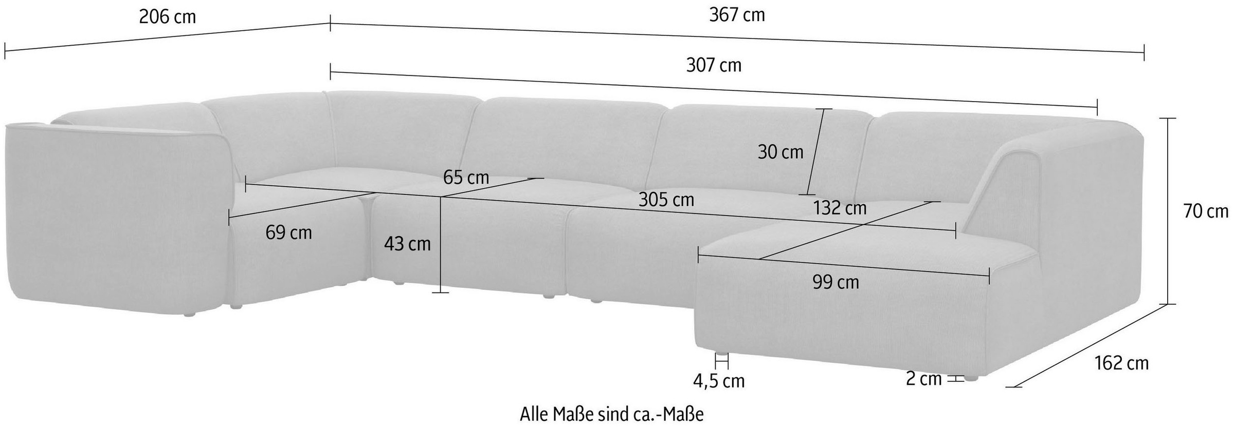 RAUM.ID Wohnlandschaft »Merid U-Form«, als Modul oder separat verwendbar, für individuelle Zusammenstellung