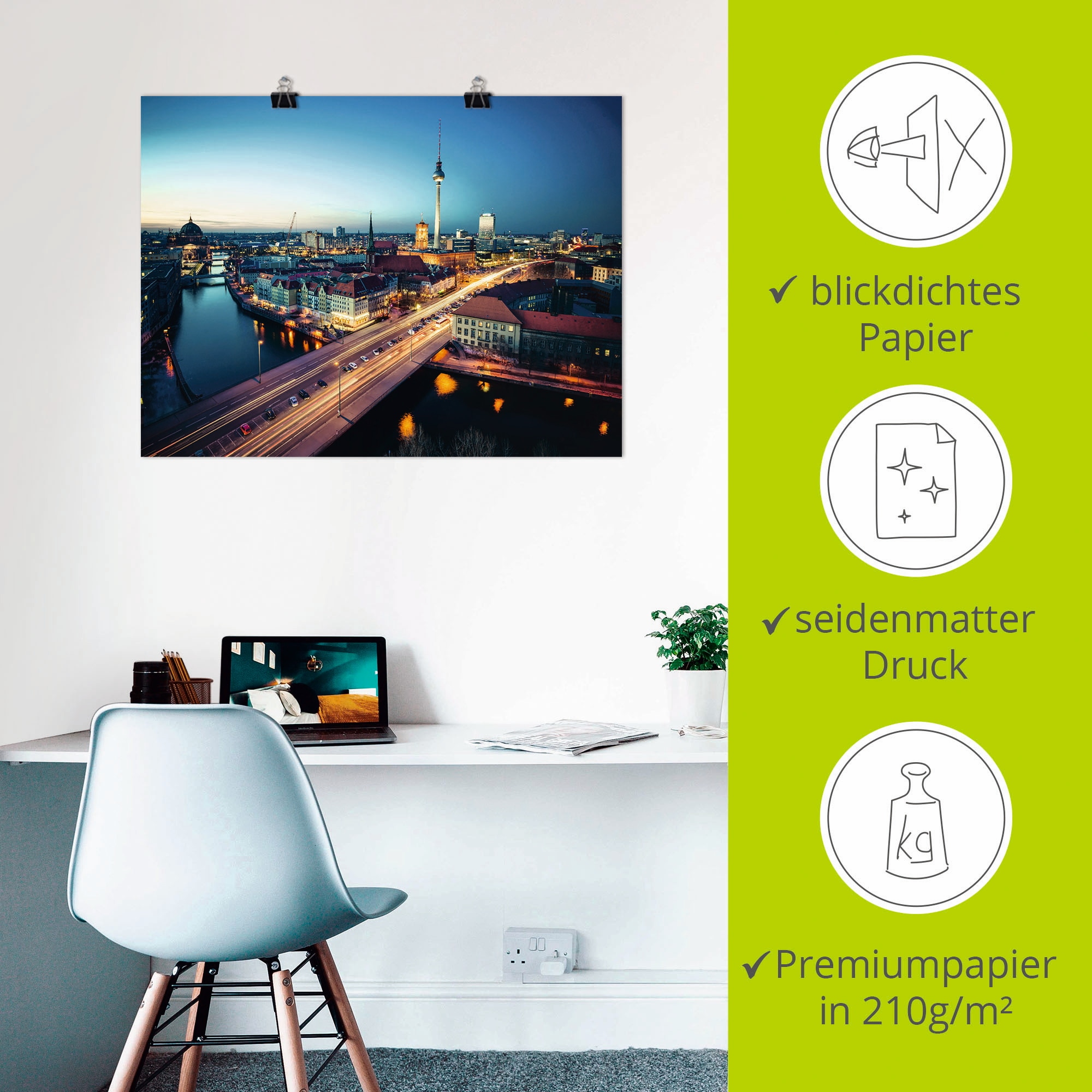 Artland Wandbild »Berlin Cityscape am Abend«, Deutschland, (1 St.), als Leinwandbild, Poster in verschied. Grössen
