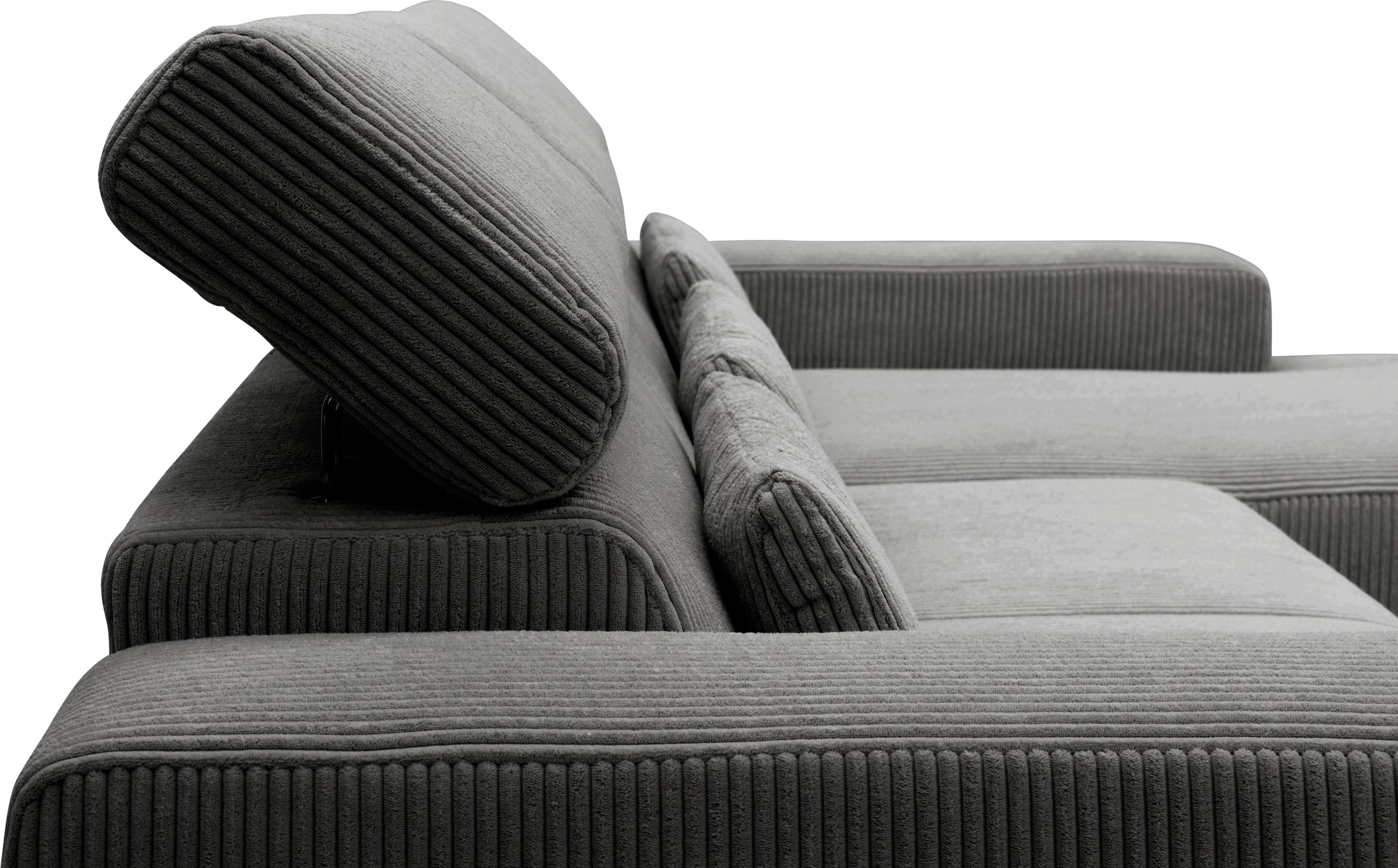 DOMO collection Ecksofa »Brandon B/T/H: 289/177/80 cm, whlw. mit Sitztiefenverstellung, L-Form«, ohne Sitztiefenverstellung, Cord, grau