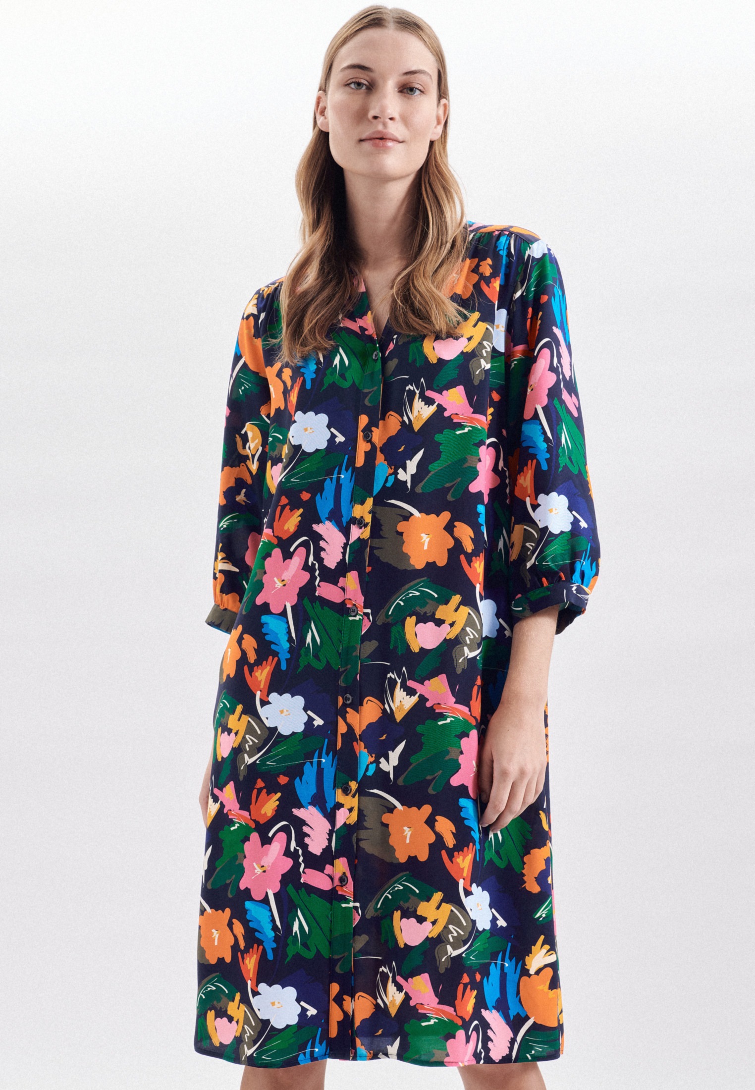 seidensticker Sommerkleid »Schwarze Rose« 3/4-Arm V-Neck Floral