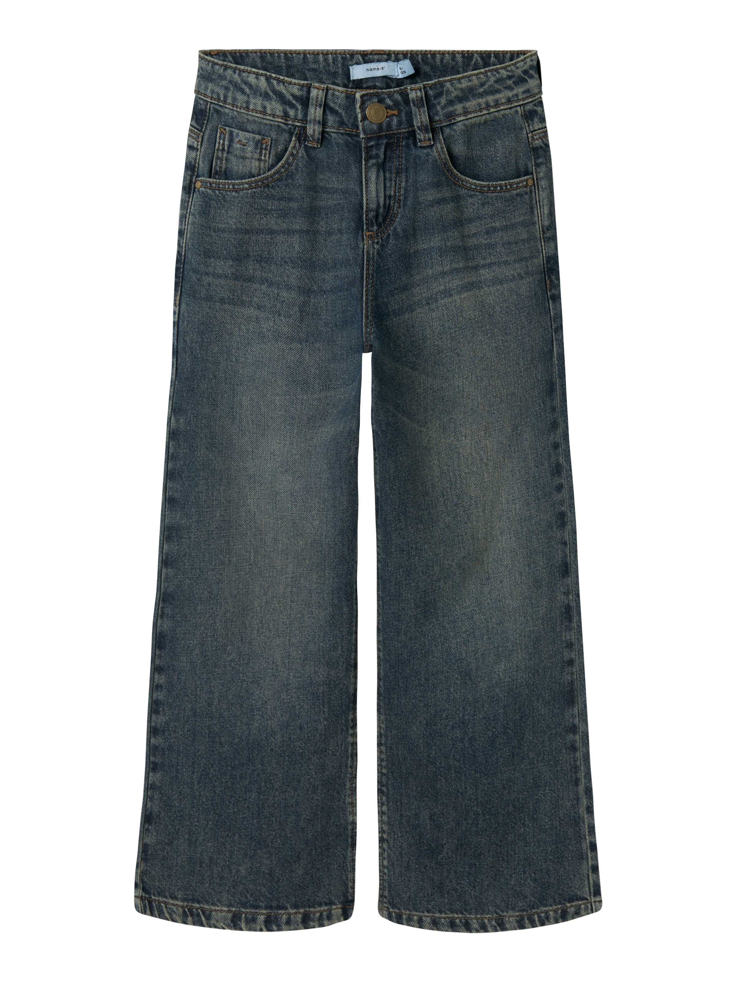 Name It Weite Jeans »NKFROSE für Mädchen mit weitem Bein und klassischem Sitz«, normal, Denim, Abriebeffekte, Reissverschluss