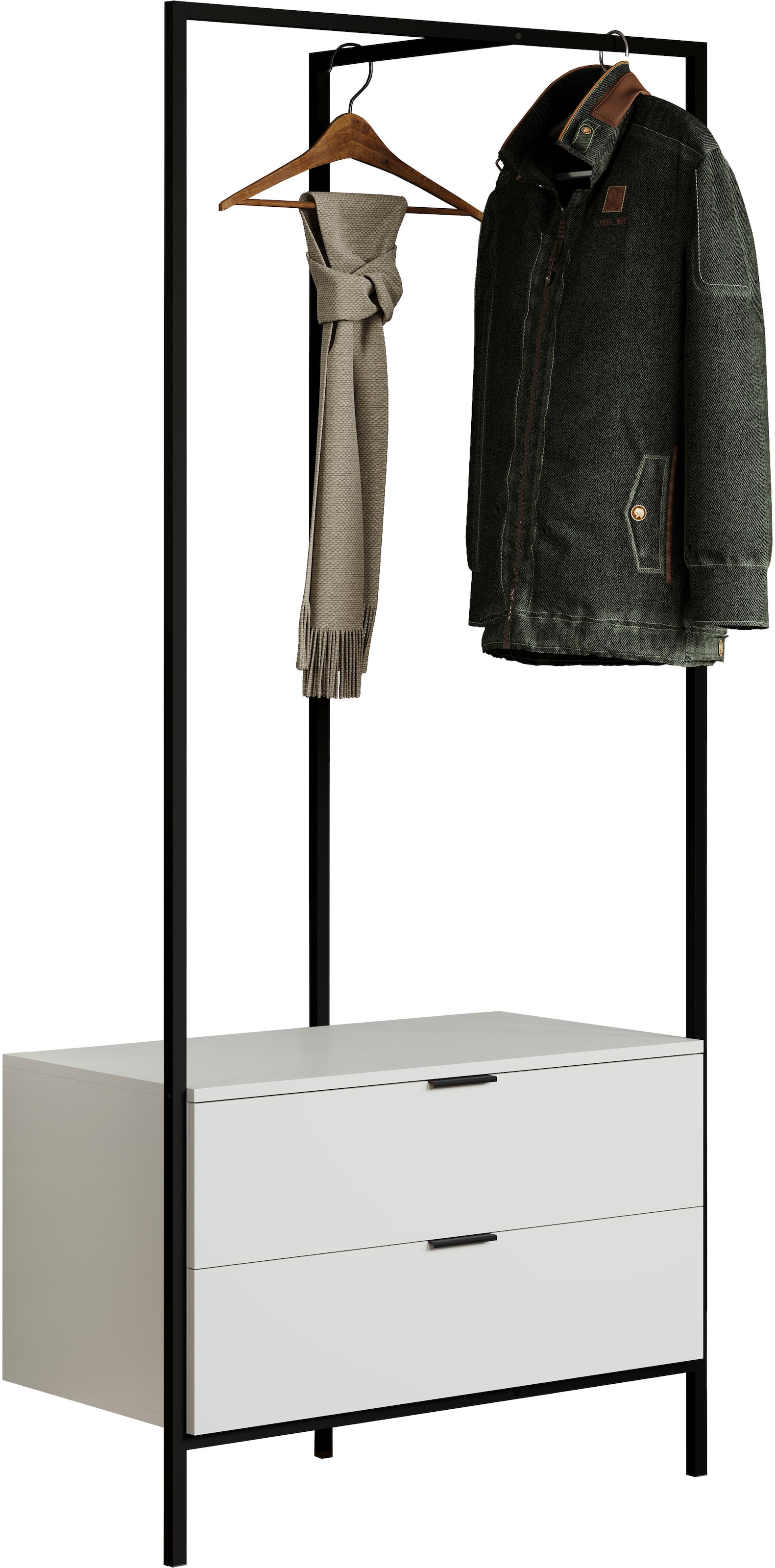 INOSIGN Garderobenschrank »Innsbruck«, (1 St.), Freistehender Kleiderbügel mit Schubladen und schwarzem Metallgestell