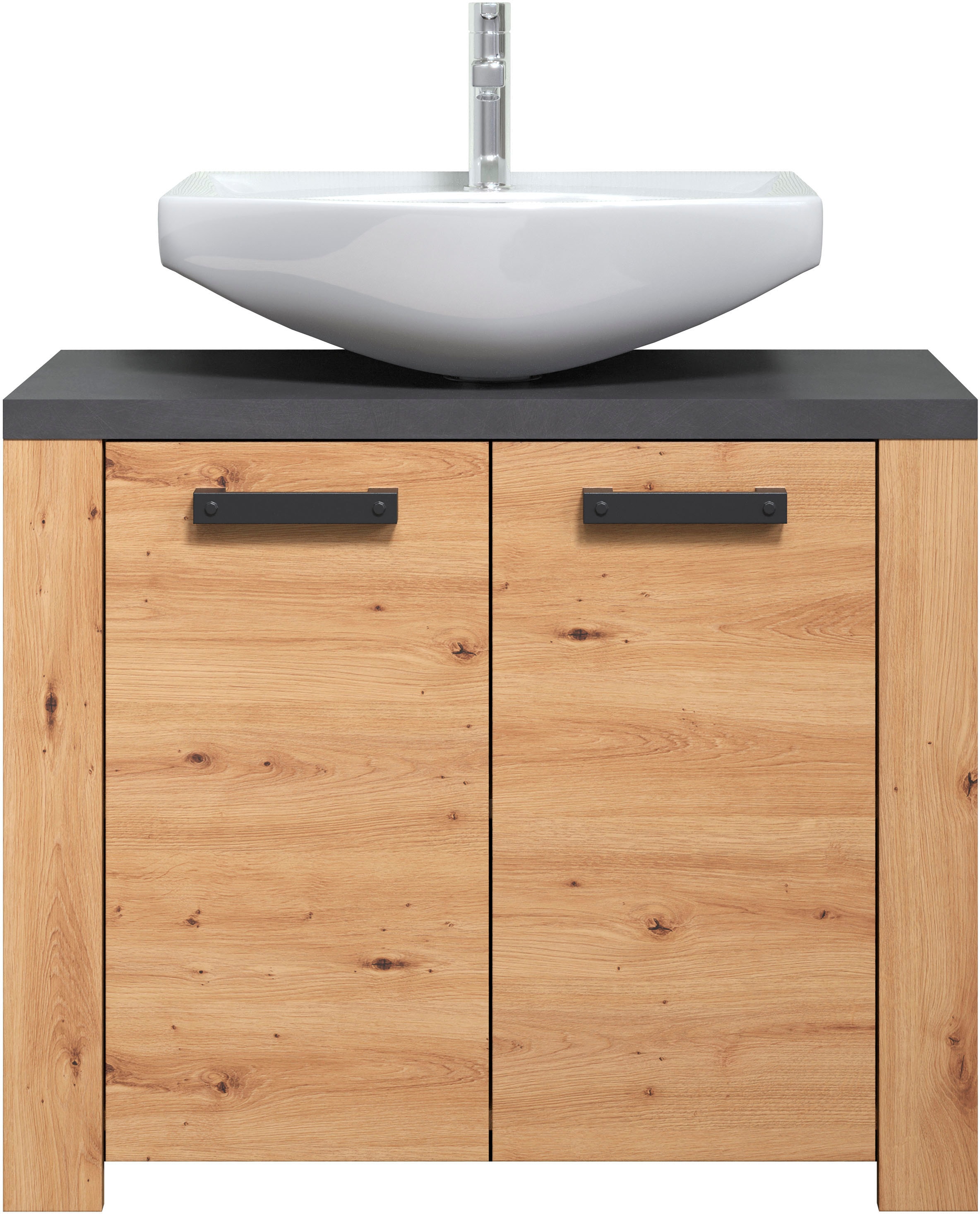 Home affaire Waschbeckenunterschrank »Ambres«, Waschtisch in matter Echtholzoptik - Masse (B/T/H) 79/35/67 cm