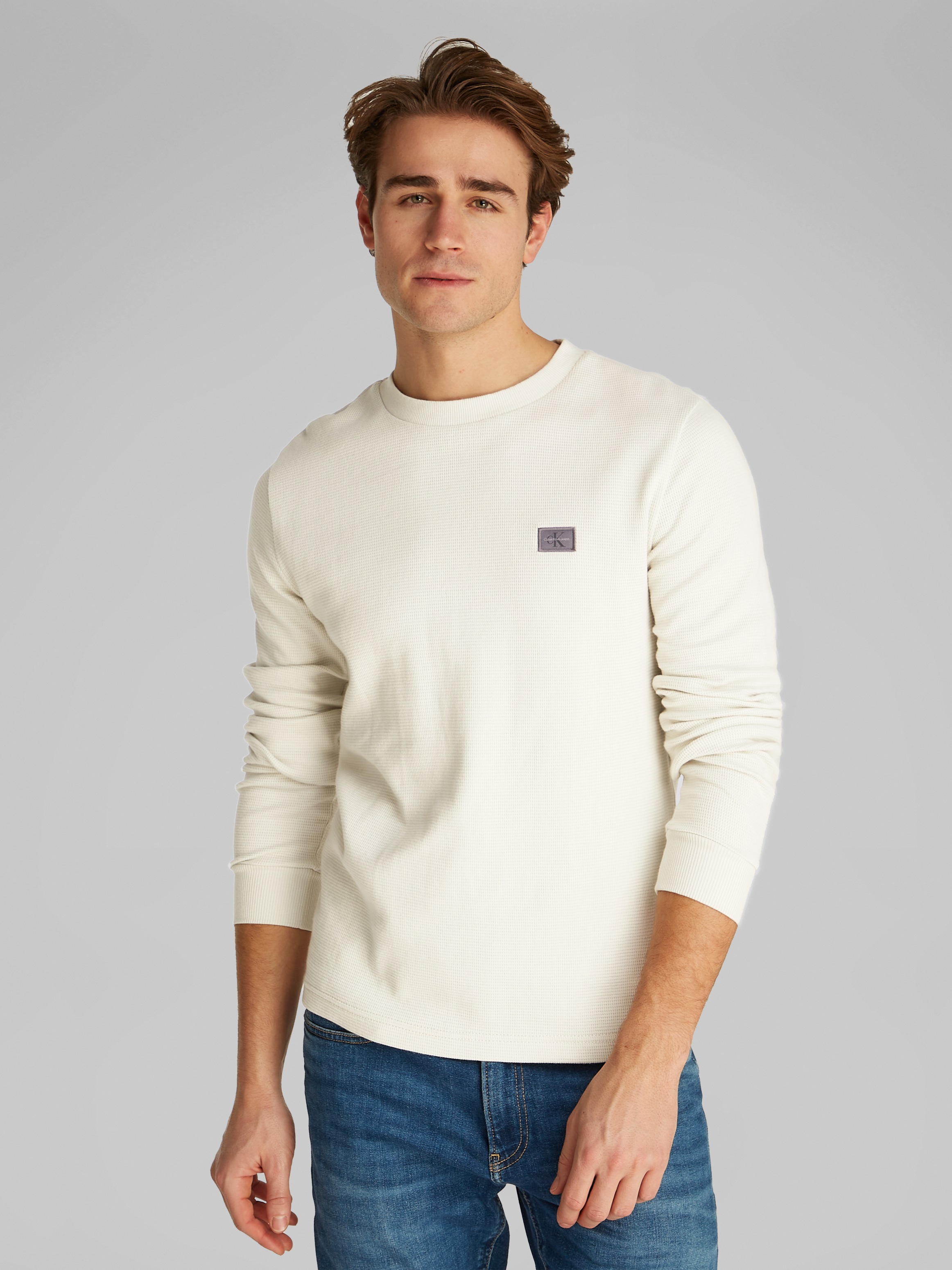 Calvin Klein Jeans Langarmshirt »WOVEN LABEL WAFFLE LS TEE« Logodruck