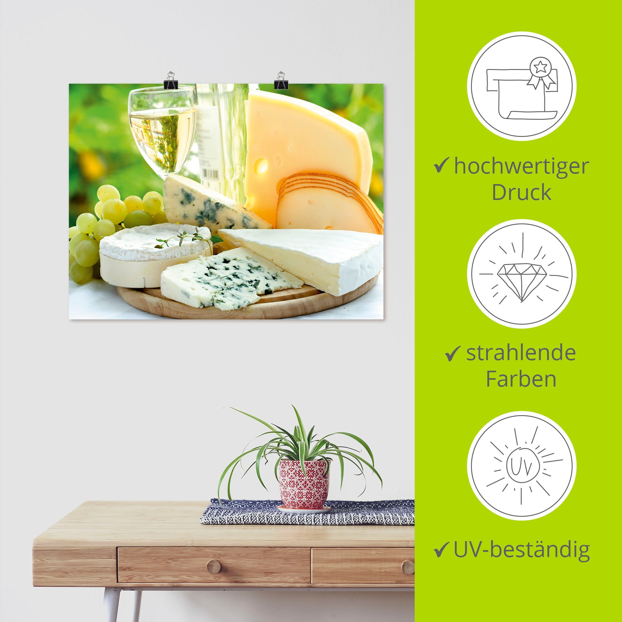 Artland Wandbild »Käse & Wein«, Lebensmittel, (1 St.), als Leinwandbild, Poster in verschied. Grössen