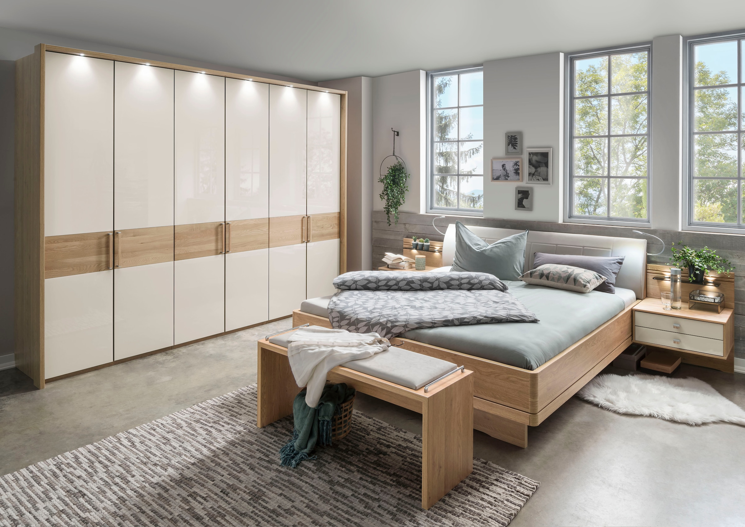WIEMANN Bett »Kiruna, Bettgestell, Bettrahmen, Eiche Nachbildung, Polsterkopfteil«, (4-fache Liegehöhenverstellung, MADE IN GERMANY), Polsterkopfteil aus Kunstleder, verschiedene Grössen, in Komforthöhe