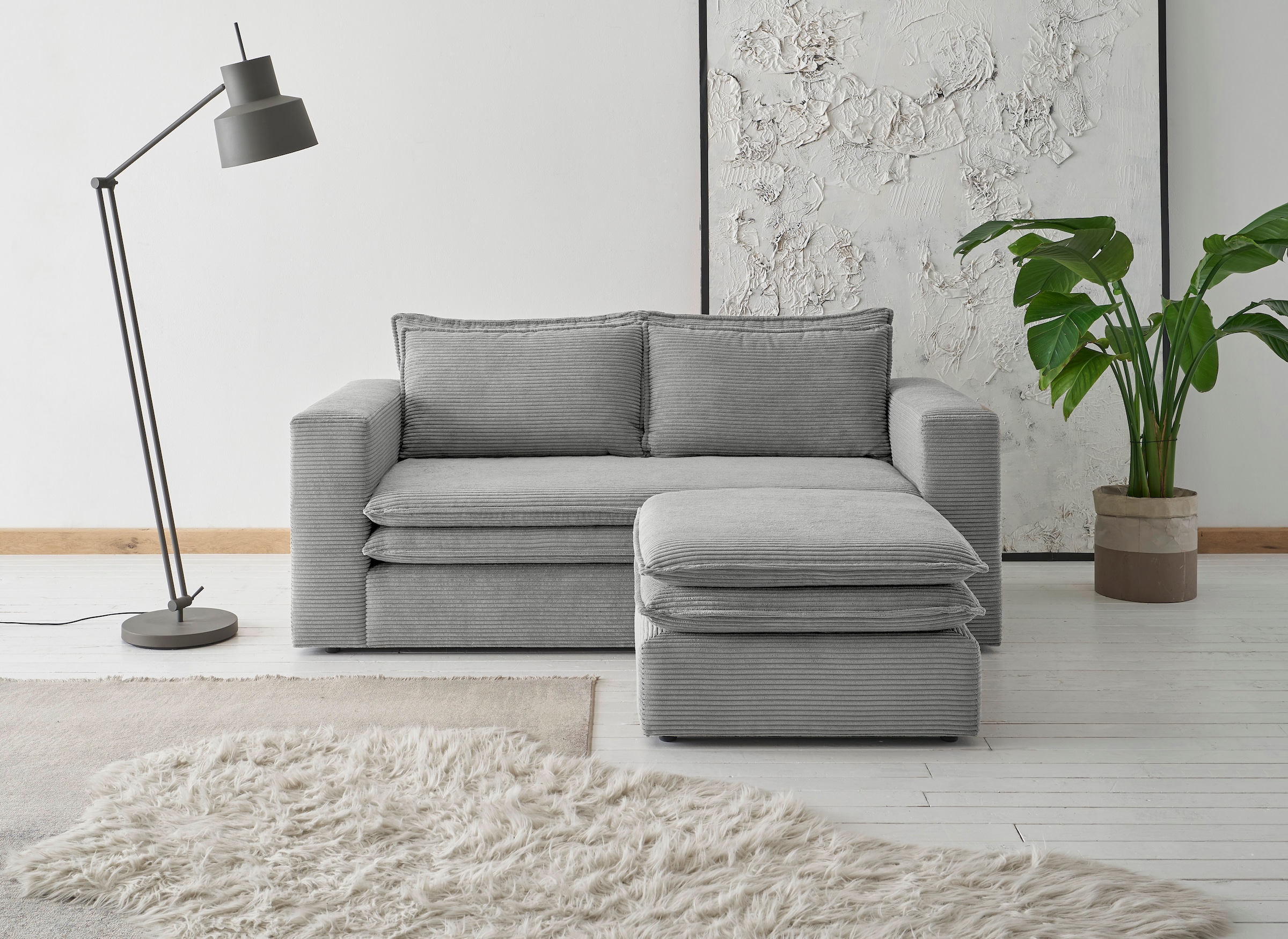 Places of Style Sitzgruppe »PIAGGE«, (2 tlg.), 2-Sitzer-Sofa und Hocker klein im Set