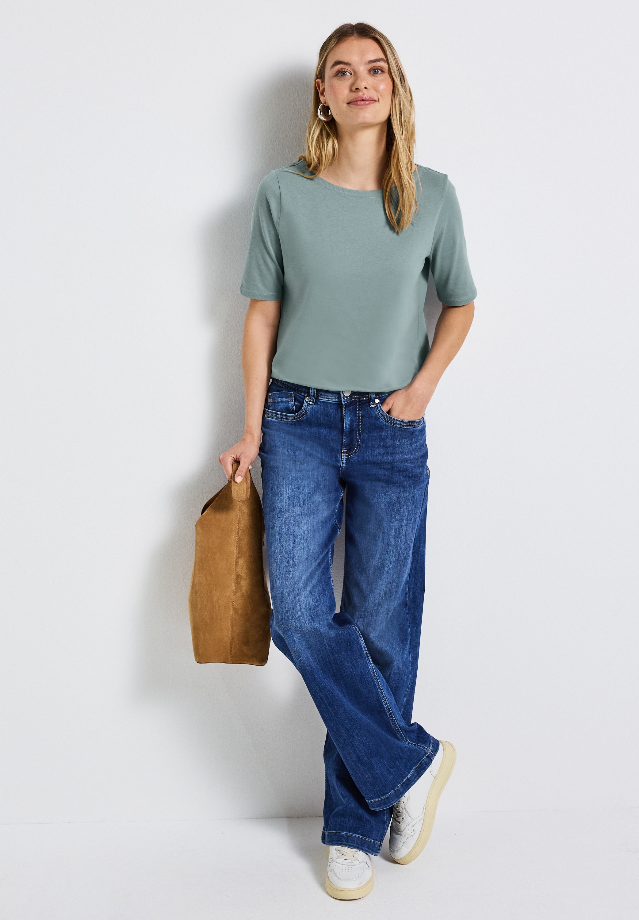 STREET ONE T-Shirt, U-Boot Ausschnitt, Basic