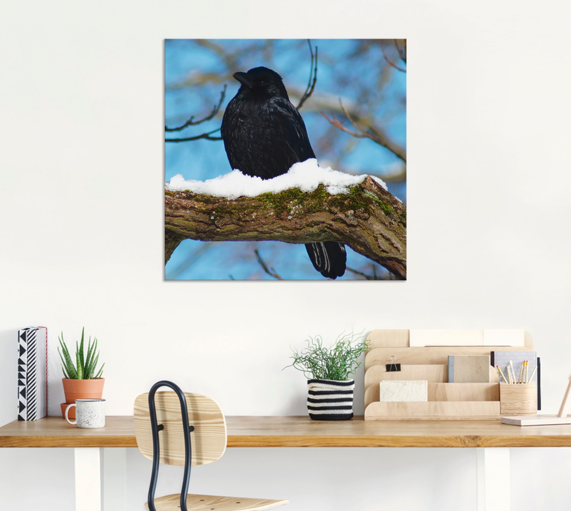 Artland Alu-Dibond-Druck »Rabe im Winter«, Vögel, (1 St.), für Innen- und Aussenbereich geeignet, Outdoorbild