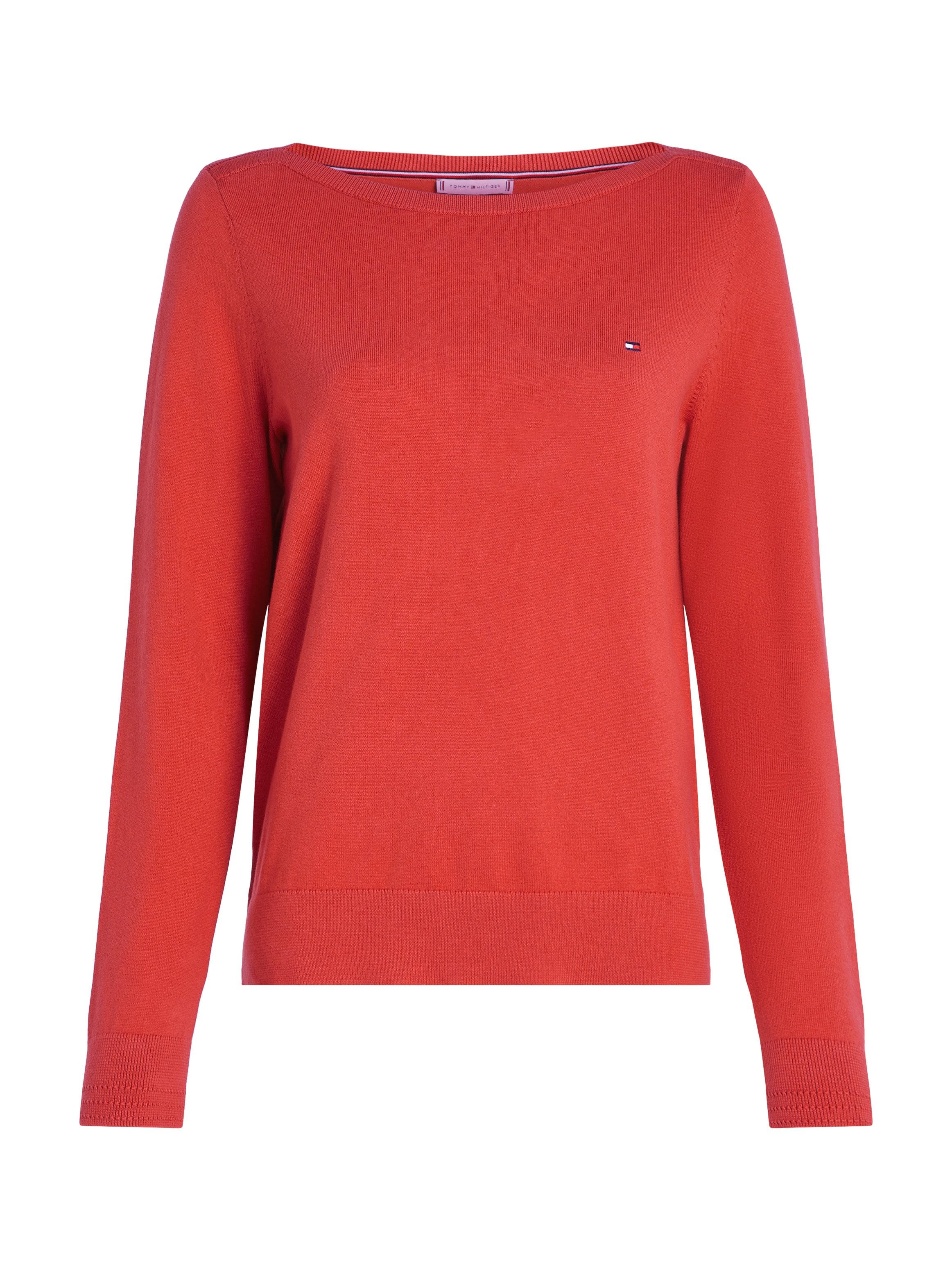 Tommy Hilfiger Strickpullover »CO JERSEY STITCH BOAT-NK SWEATER«, mit Tommy Hilfiger Logo-Flag am Ärmel