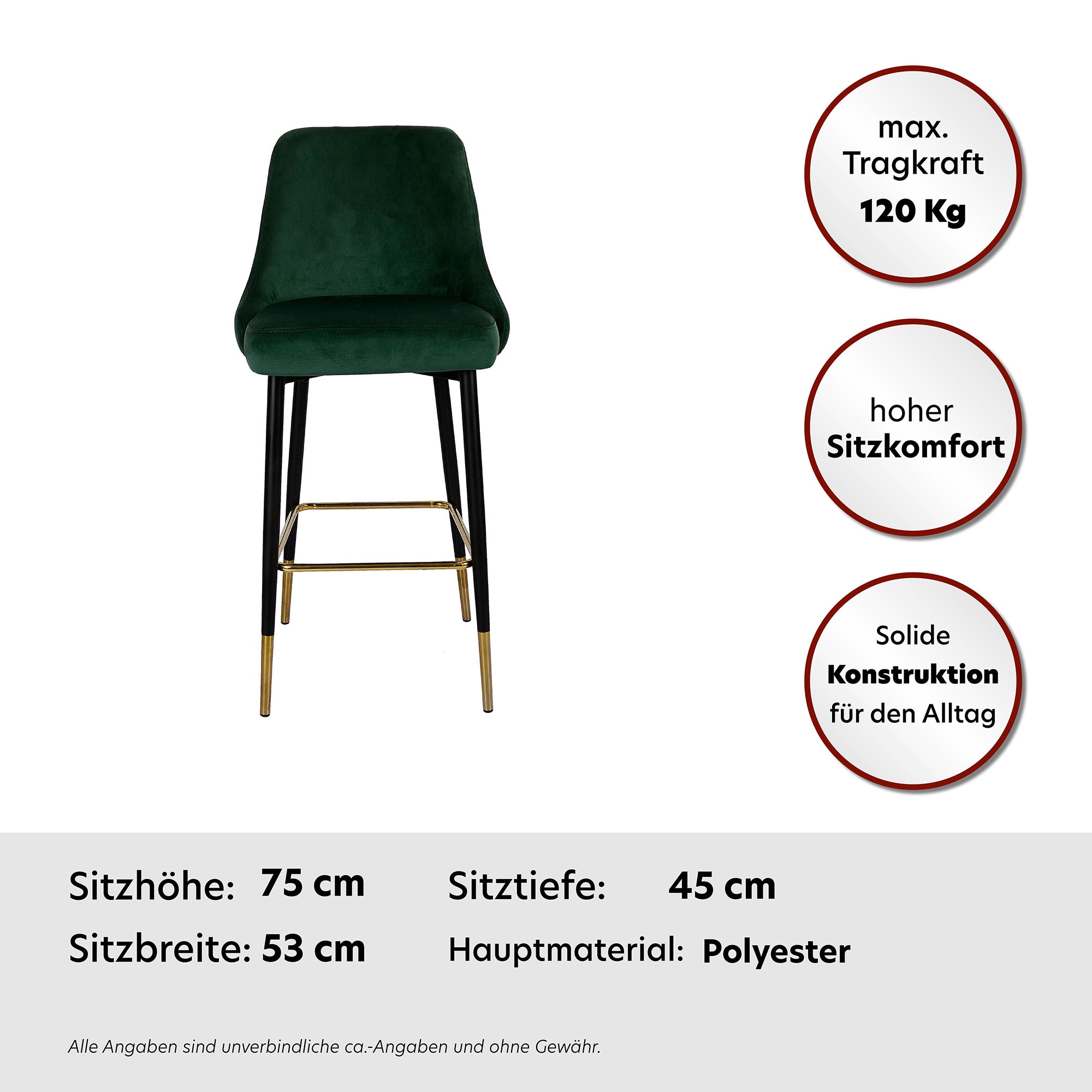 Kayoom Hochstuhl »Barstuhl Moonlight 125, gesteppte Rückenlehne, Stuhlbeine aus Eisen«, 1 St., mit Fussstütze, gesteppte Rückenlehne, 2-farbig elegantes Gestell