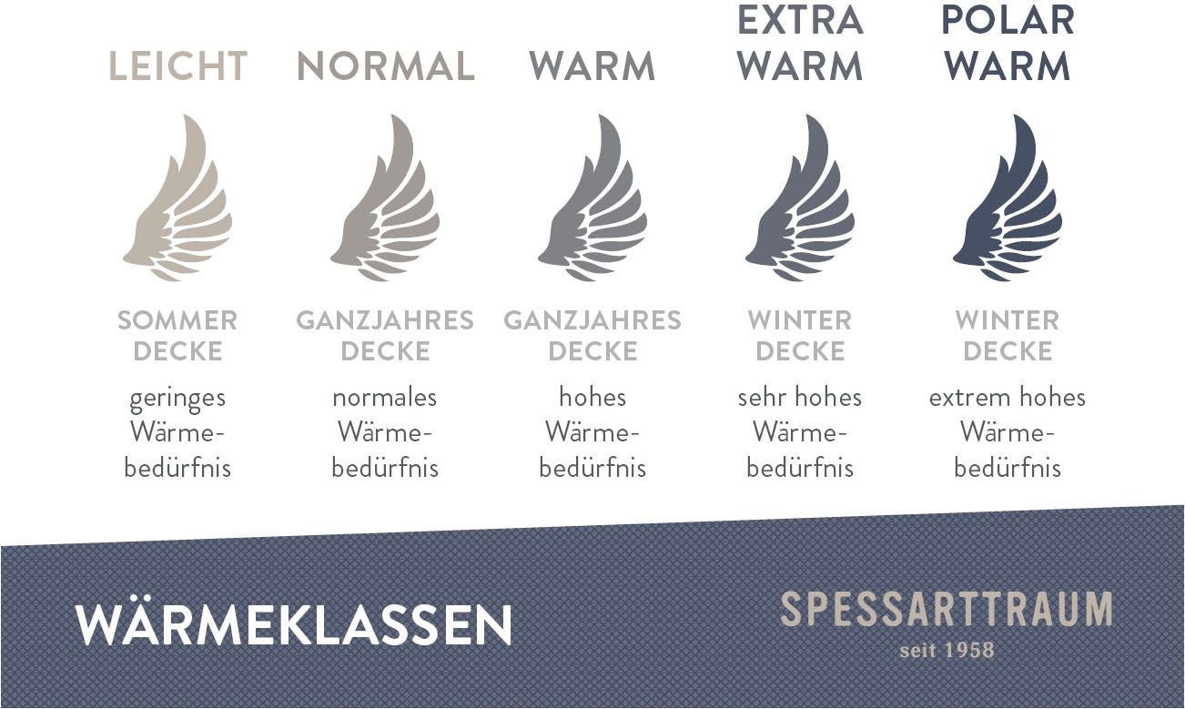 SPESSARTTRAUM Daunenbettdecke »Exklusiv, Bettdecken für Sommer und Winter«, Füllung 100% Daunen, Klasse 1, Downpass zertifiziert, Bezug 100% Baumwolle, nachhaltig (Made in Green), Hausstauballergiker geeignet, (1 St.), 5 Wärmeklassen & 8 Grössen