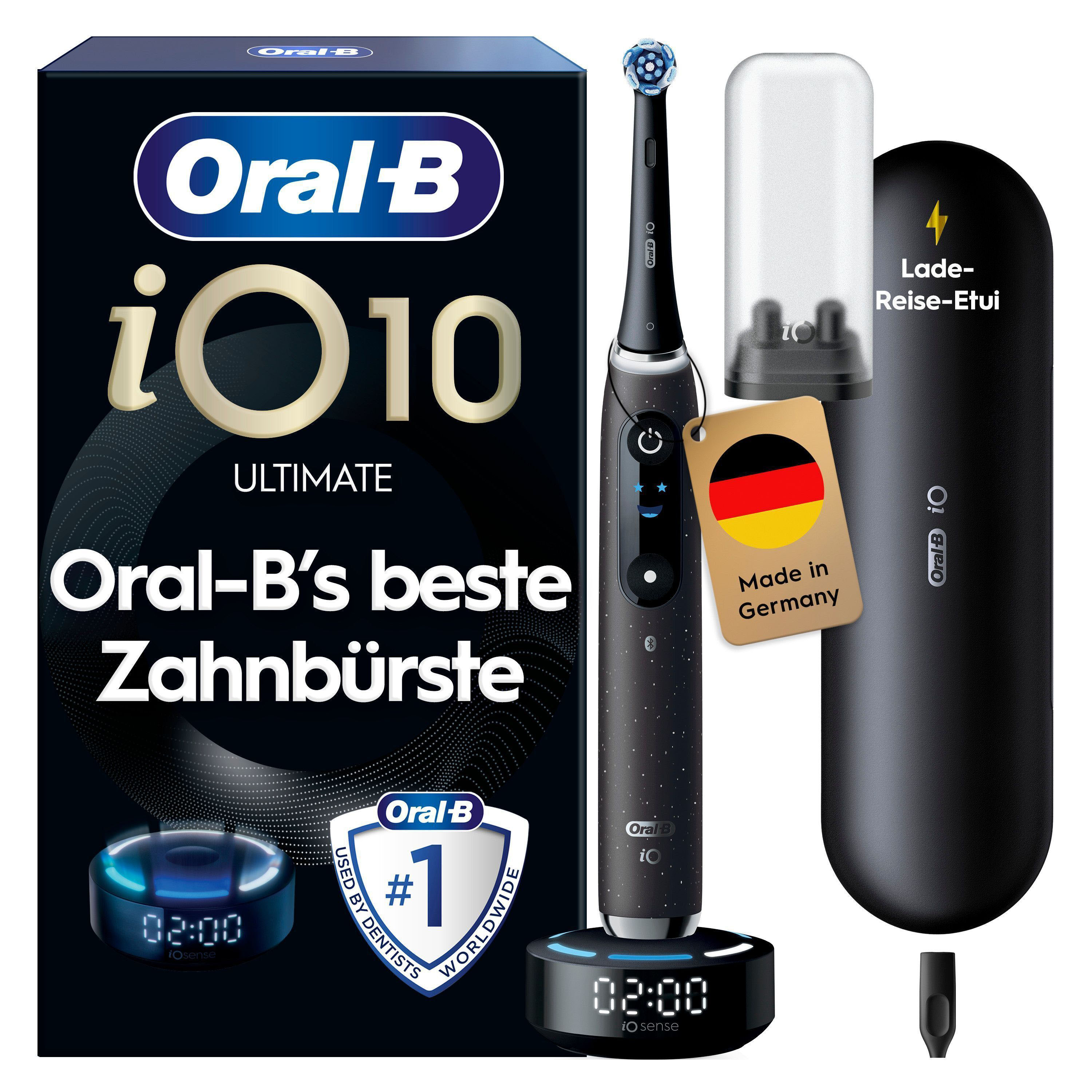 Oral-B Elektrische Zahnbürste "Oral-B iO Series 10" 1 Stk. Aufsteckbürsten iO Sense Zahnputz-Coach Schnellladestation Langanhaltender Akku