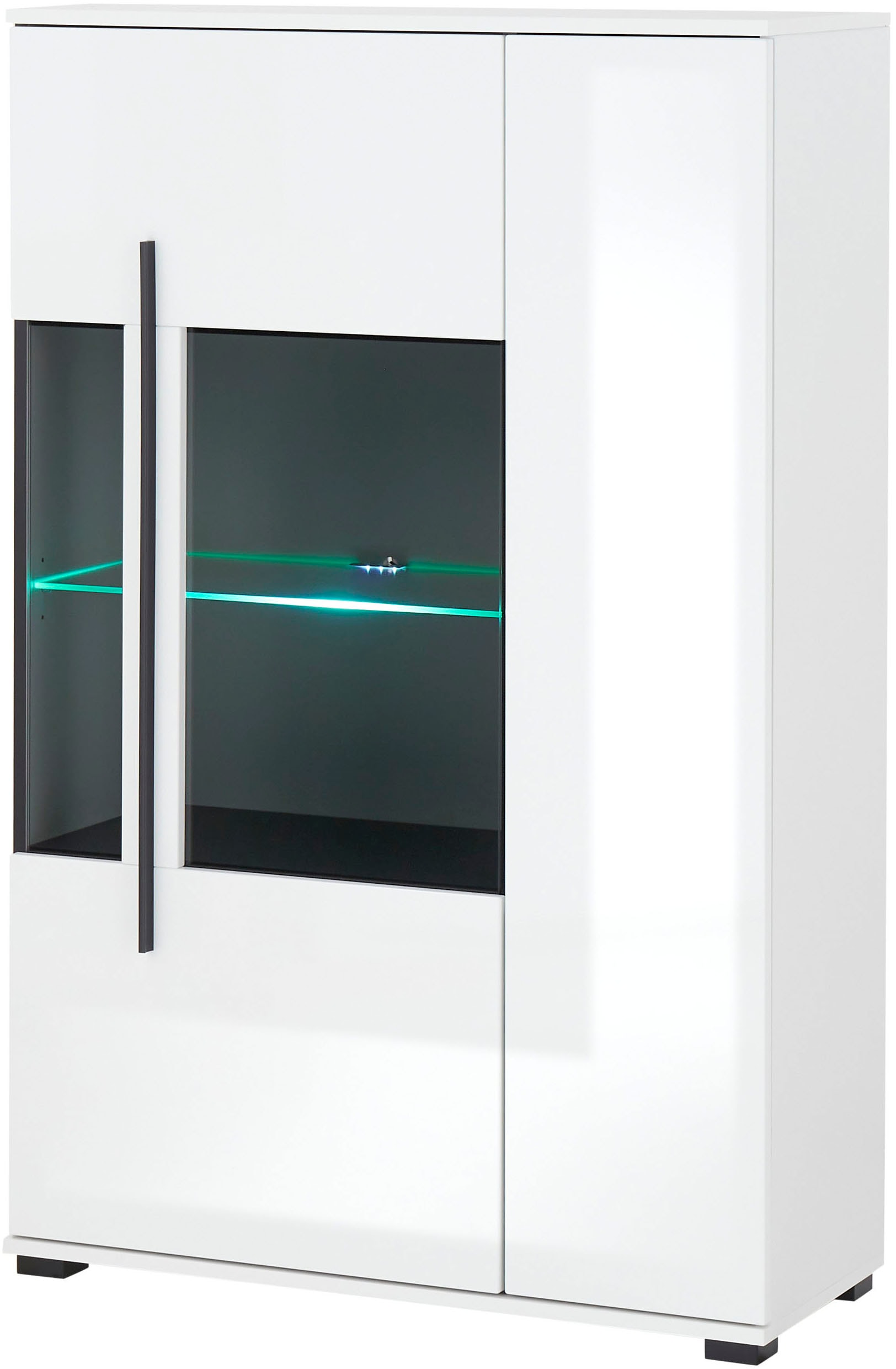 INOSIGN Vitrine »Cantara, Vitrinenschrank in Eiche Evoke oder weiss, Standvitrine«, schwarzer Stangengriff, ausreichend Stauraum, vielseitig einsetzbar