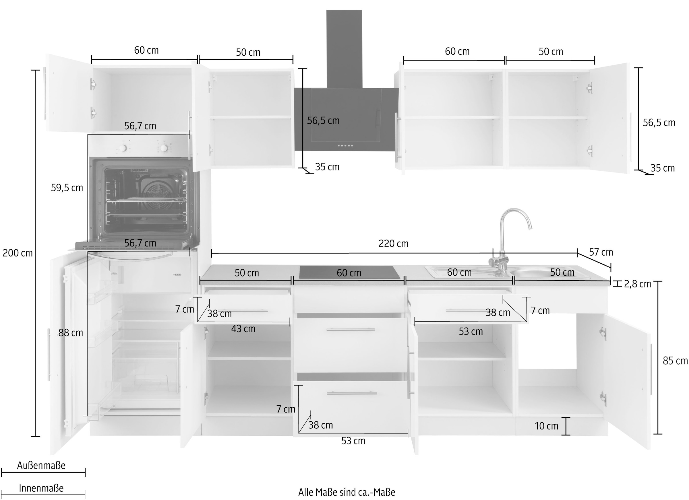 ❤ wiho Küchen Küchenzeile »Cali«, Breite ohne cm im kaufen Jelmoli-Online E-Geräte, 280 Shop