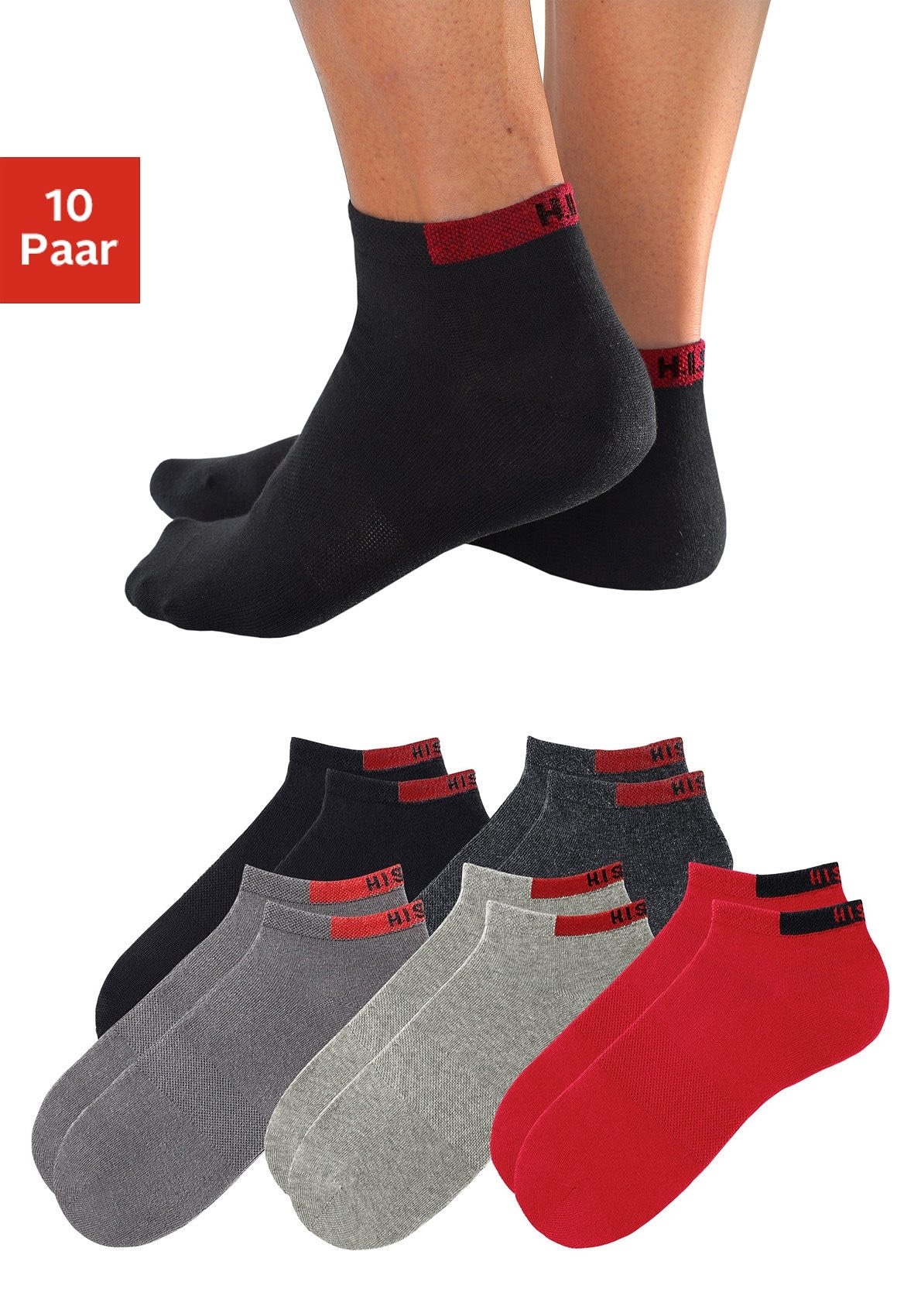 H.I.S Sneakersocken, (Set, 10 Paar), mit verstärkten Belastungszonen