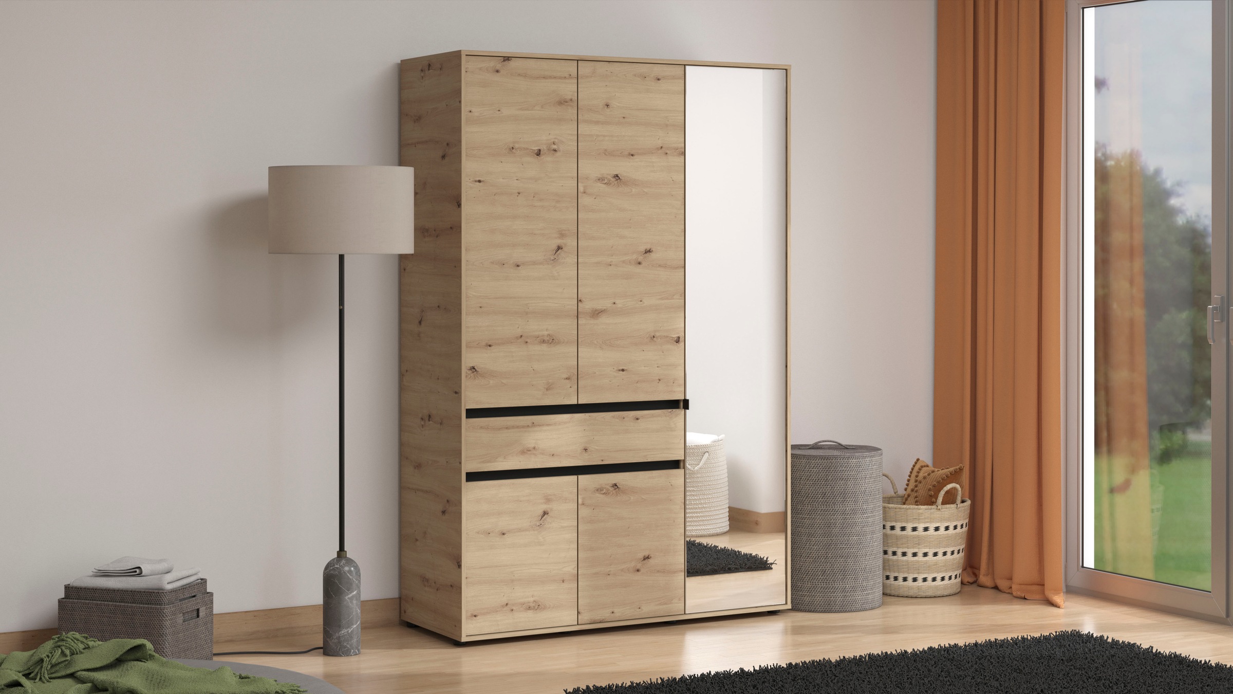 INOSIGN Kleiderschrank »Corbett, grifflose Optik, FSC-zertifziert, Made in Europe« 138 oder 182,5cm breit, 211cm hoch und 54,5cm tief, mit Spiegel, 1 Schublade und Innenausstattung