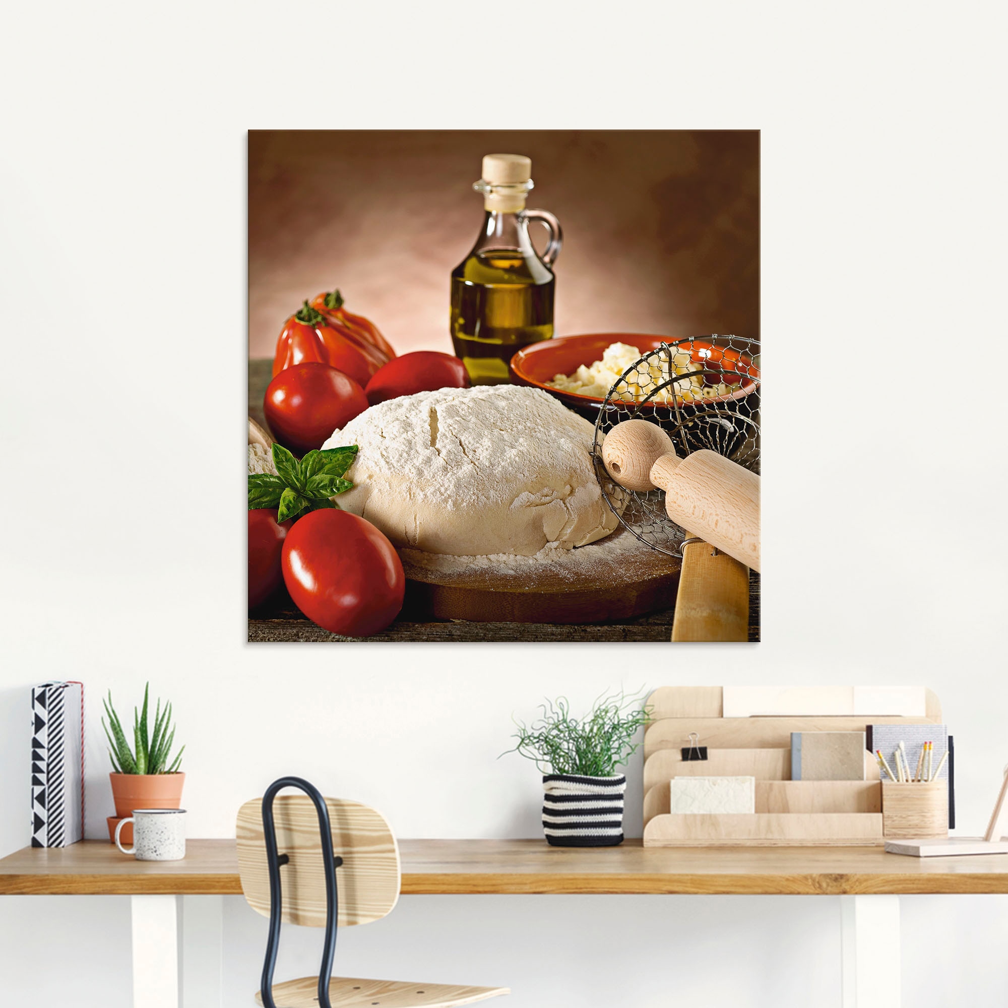 Artland Glasbild »Teig für Pizza«, Lebensmittel, (1 St.), in verschiedenen Grössen