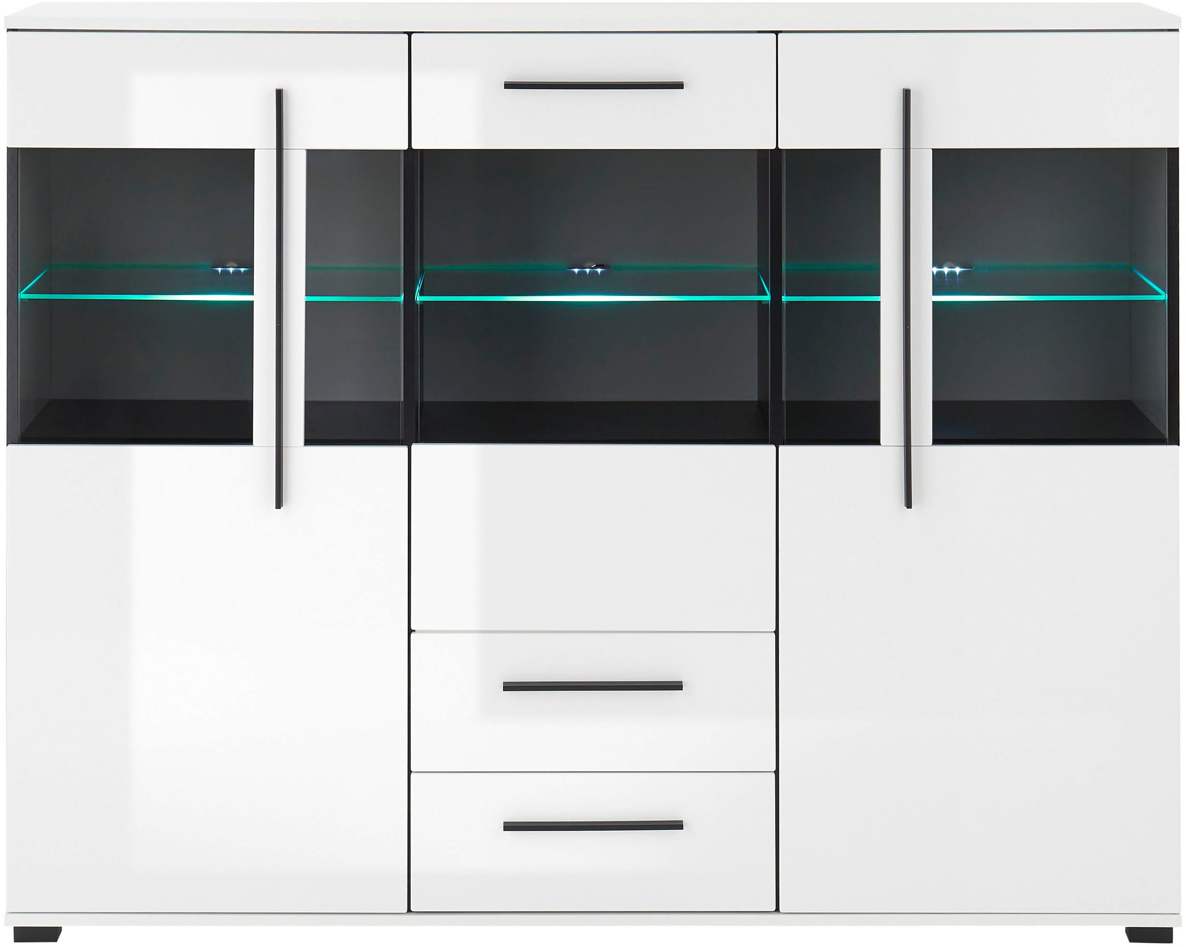 INOSIGN Highboard »Cantara, moderner Schrank, Vitrine in Eiche Dekor oder weiss«, schwarze Stangengriffe, ausreichend Stauraum, vielseitig einsetzbar