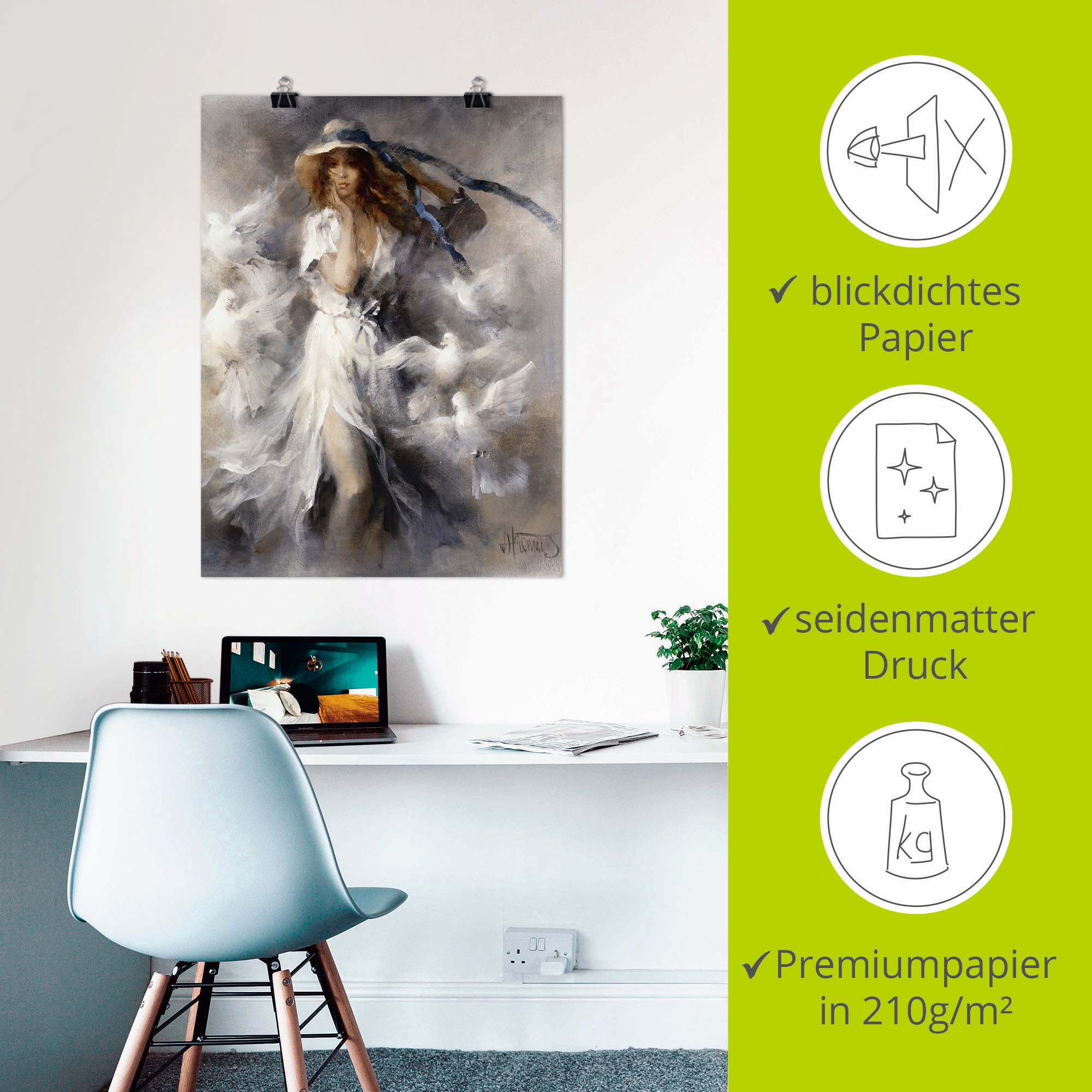 Artland Wandbild »Tauben«, Frau, (1 St.), als Leinwandbild, Poster in verschied. Grössen