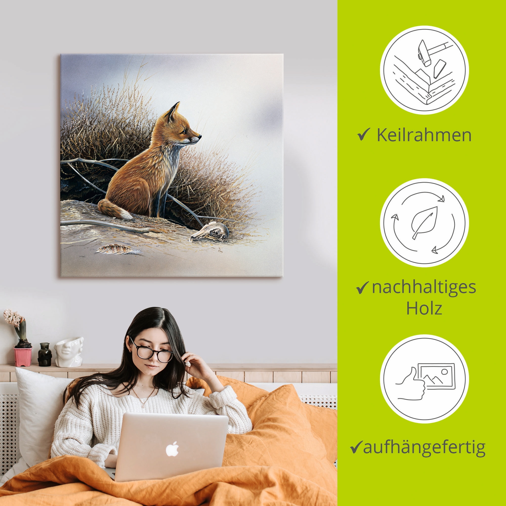 Artland Wandbild »Kleiner Fuchs«, Wildtiere, (1 St.), als Leinwandbild, Poster in verschied. Grössen