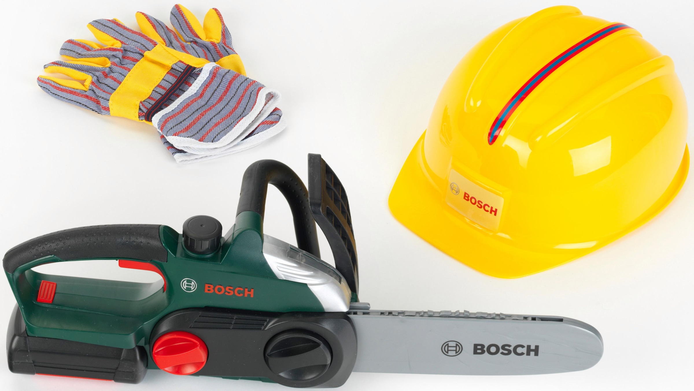 Klein Spielwerkzeug »Bosch Kettensäge mit Helm und Handschuhe«, (Set)
