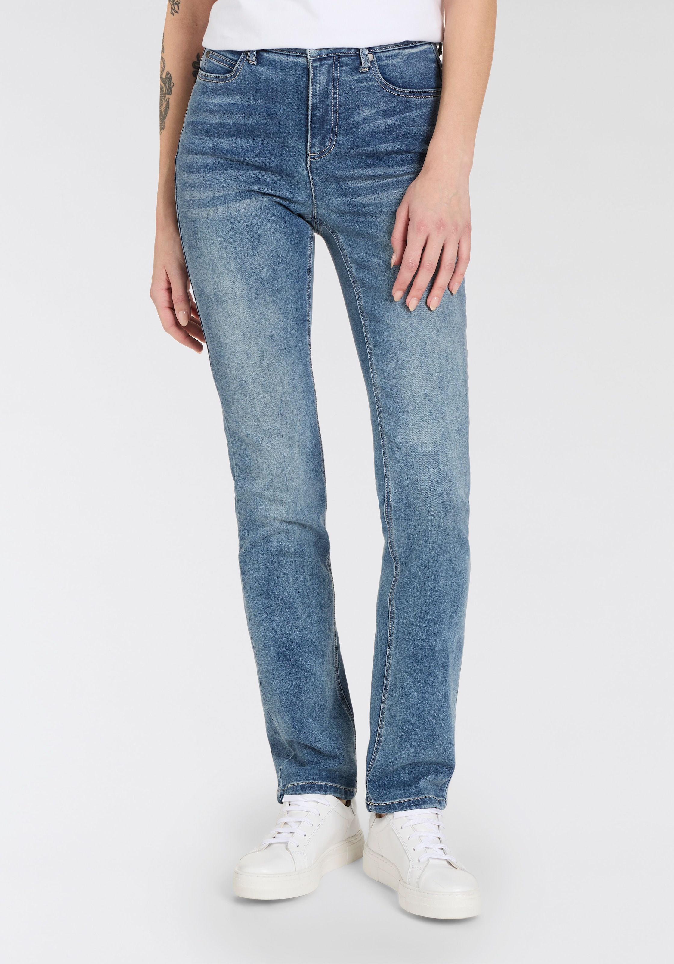 Arizona Gerade Jeans »Ultra-Stretch« Used-Look-Waschung