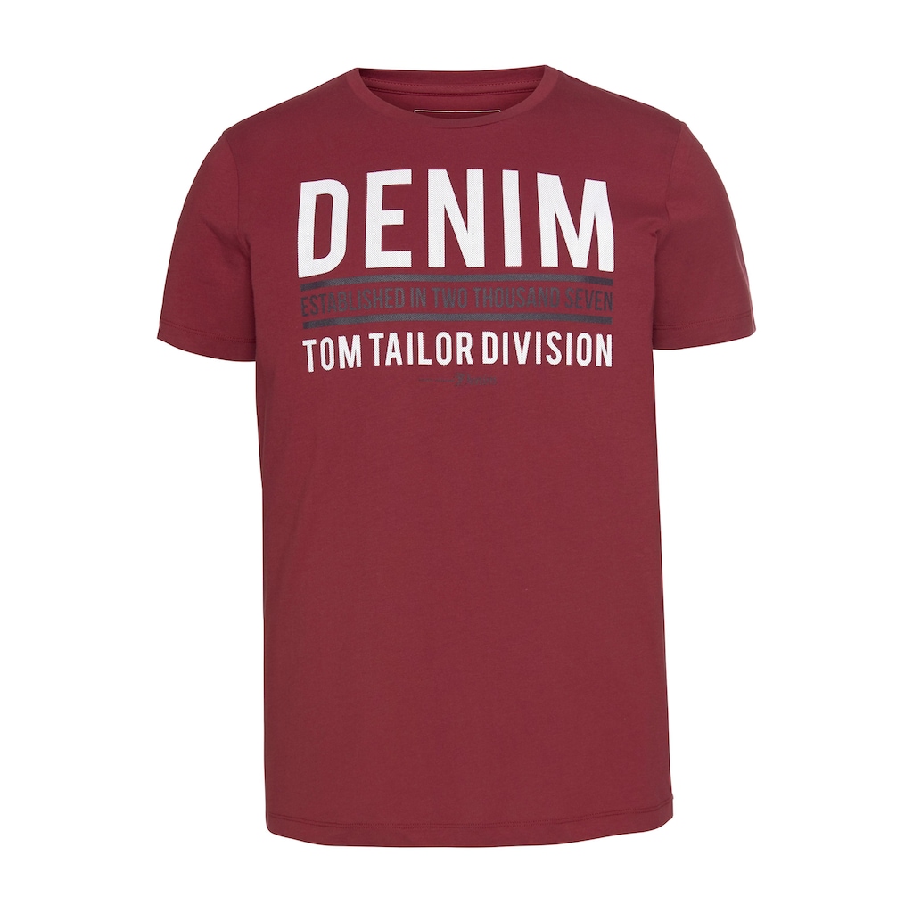 TOM TAILOR Denim Rundhalsshirt, mit Markenprint